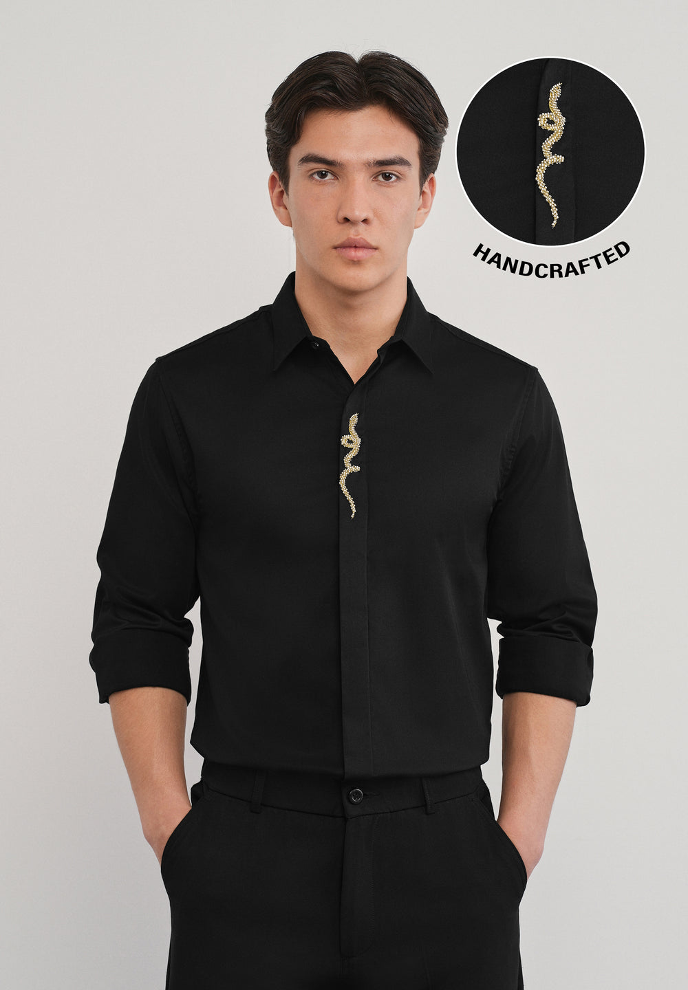 Black Serpent Beadwork Designer Shirt