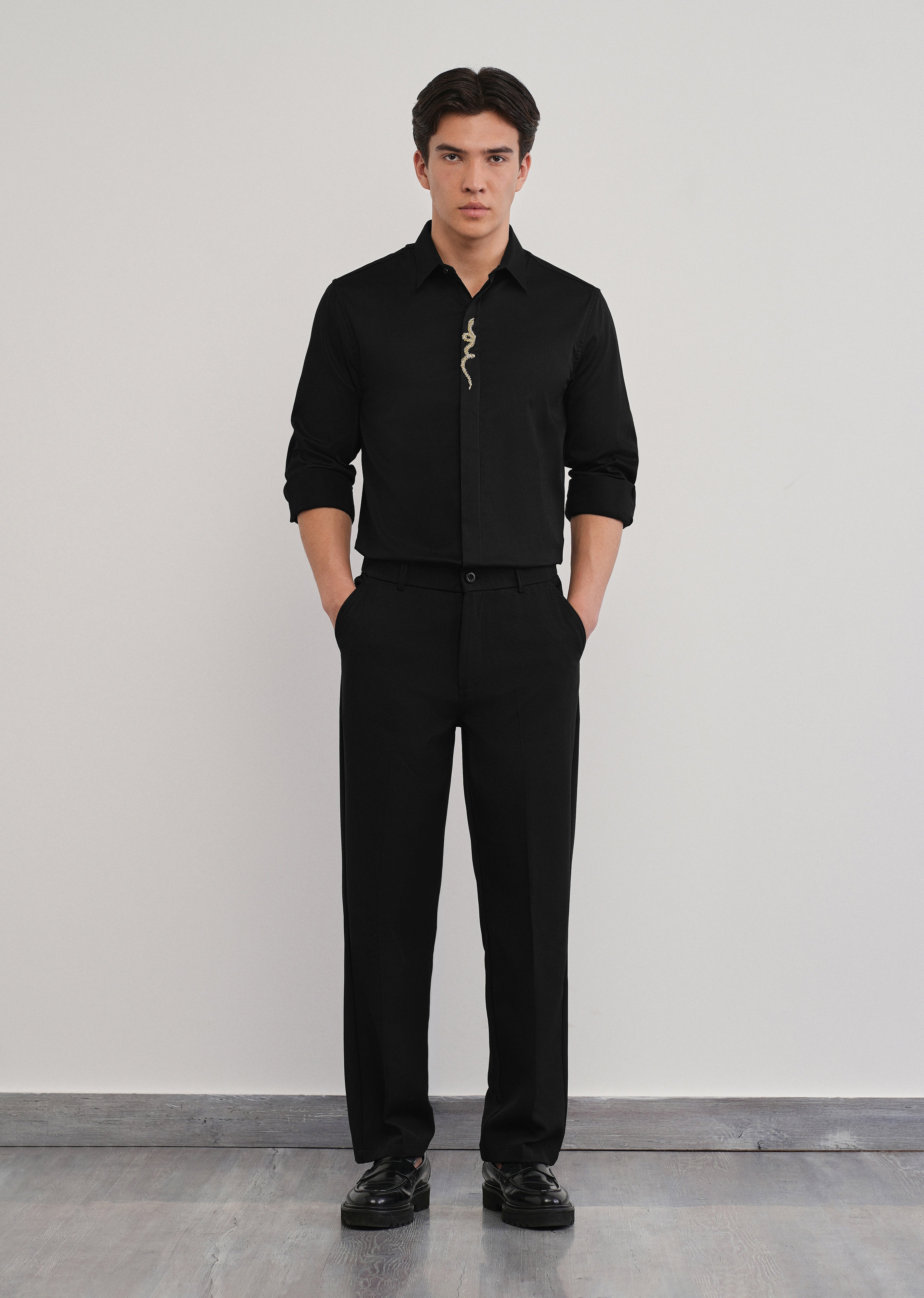 Black Serpent Beadwork Designer Shirt