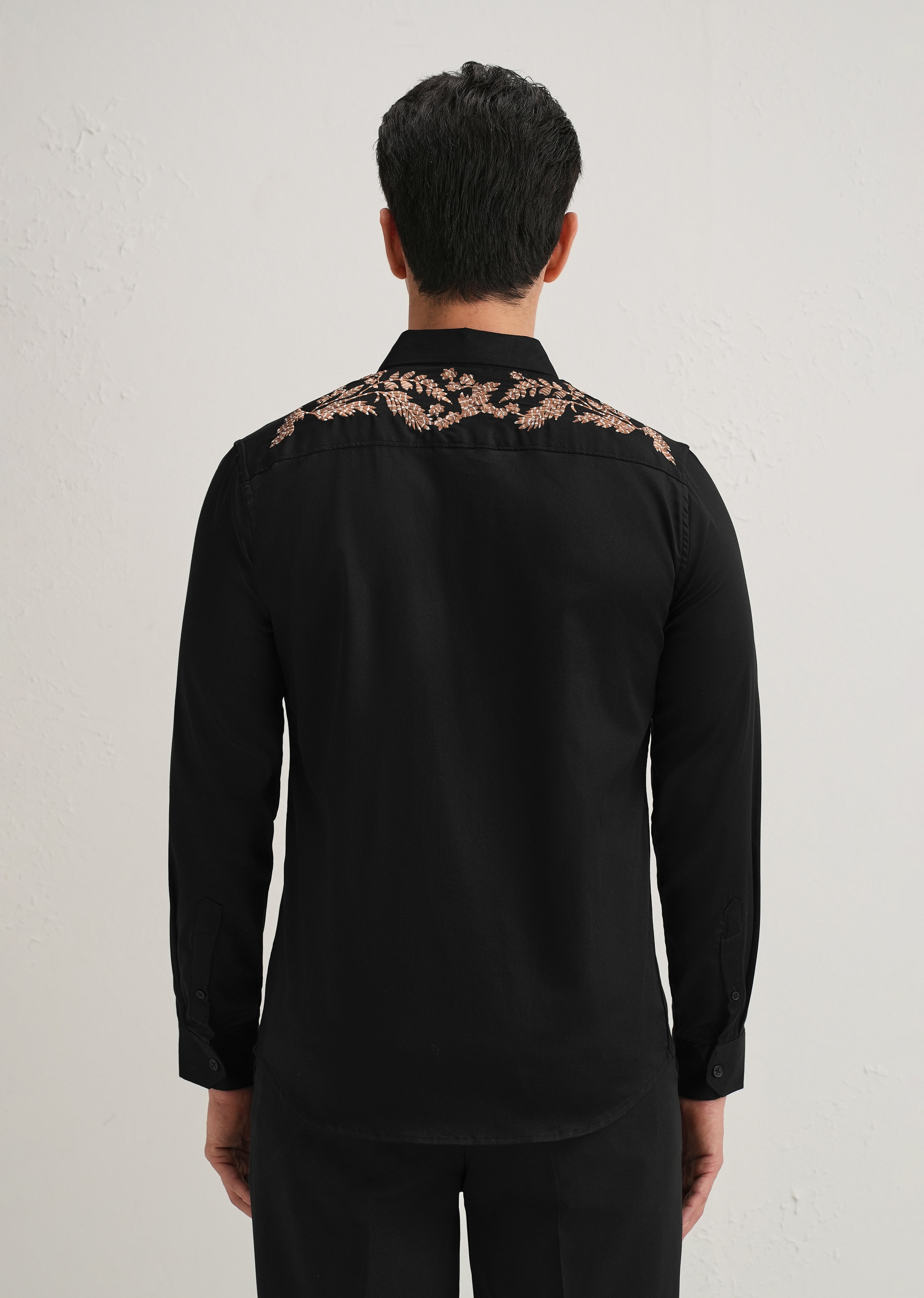 Black Shoulder Embroidery Designer Shirt