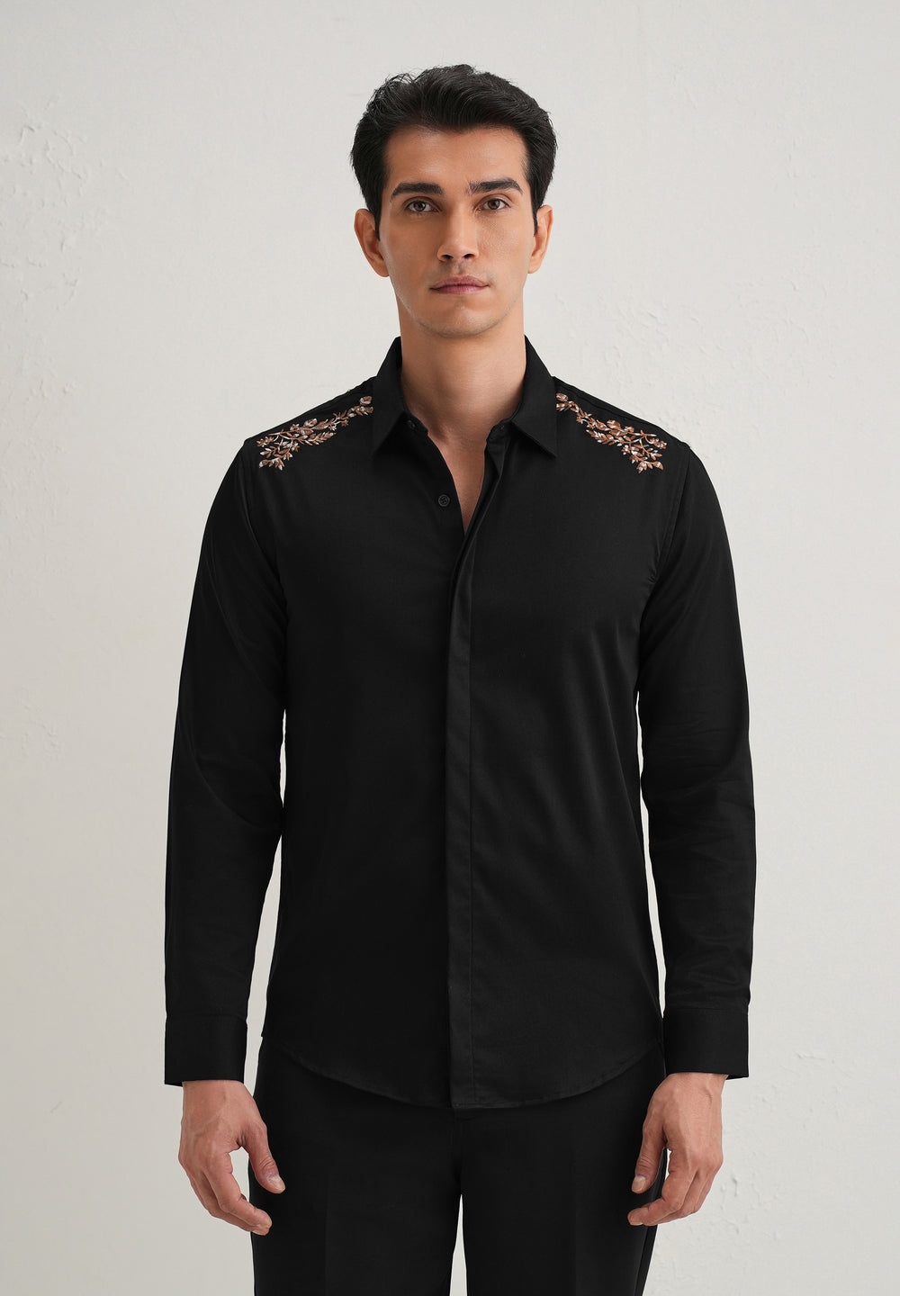 Black Shoulder Embroidery Designer Shirt
