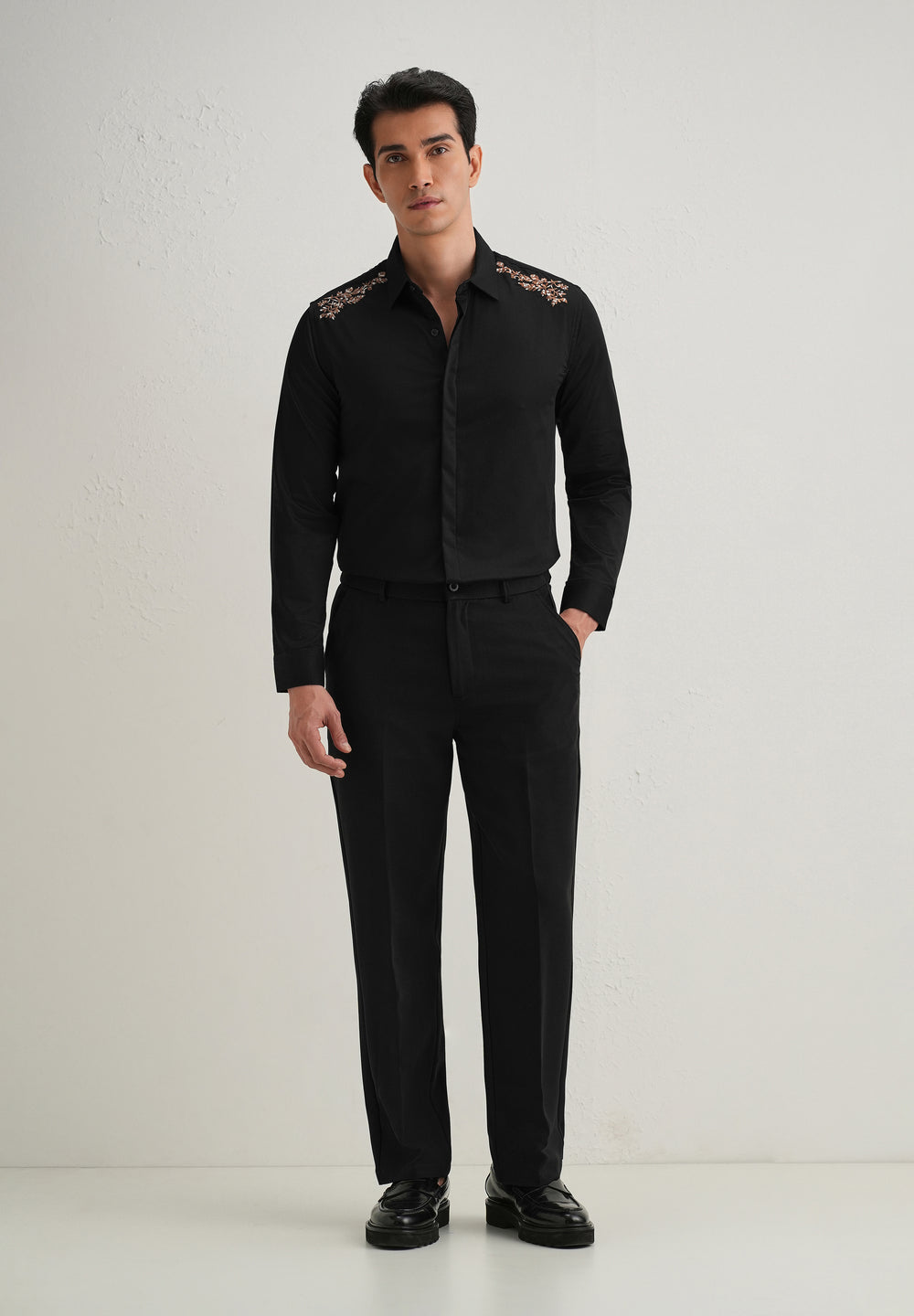 Black Shoulder Embroidery Designer Shirt