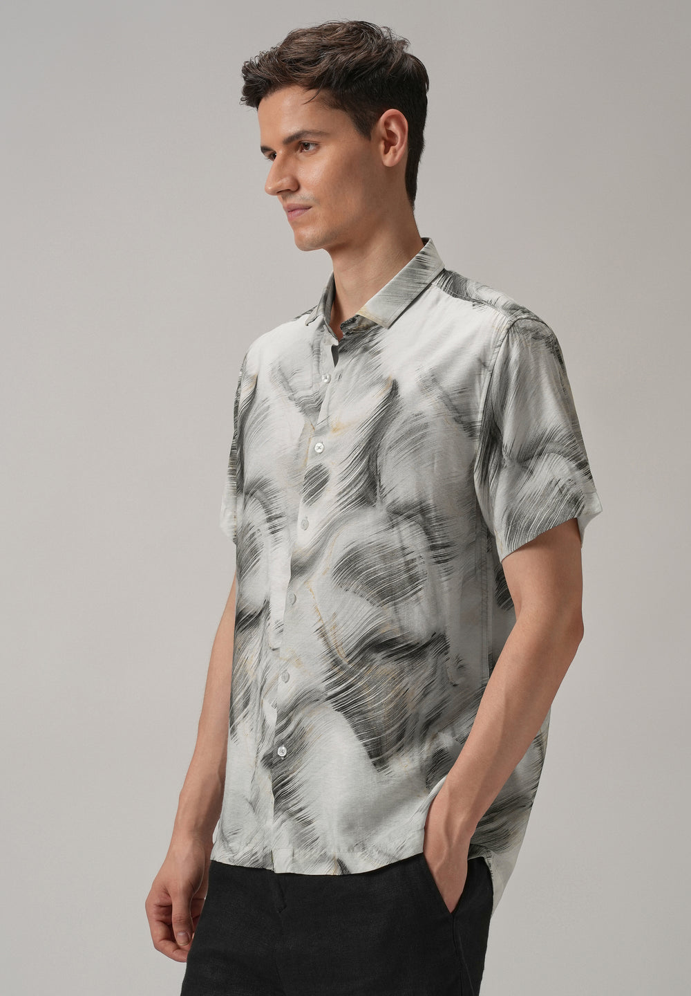 Black Silver Streak Printed Shirt