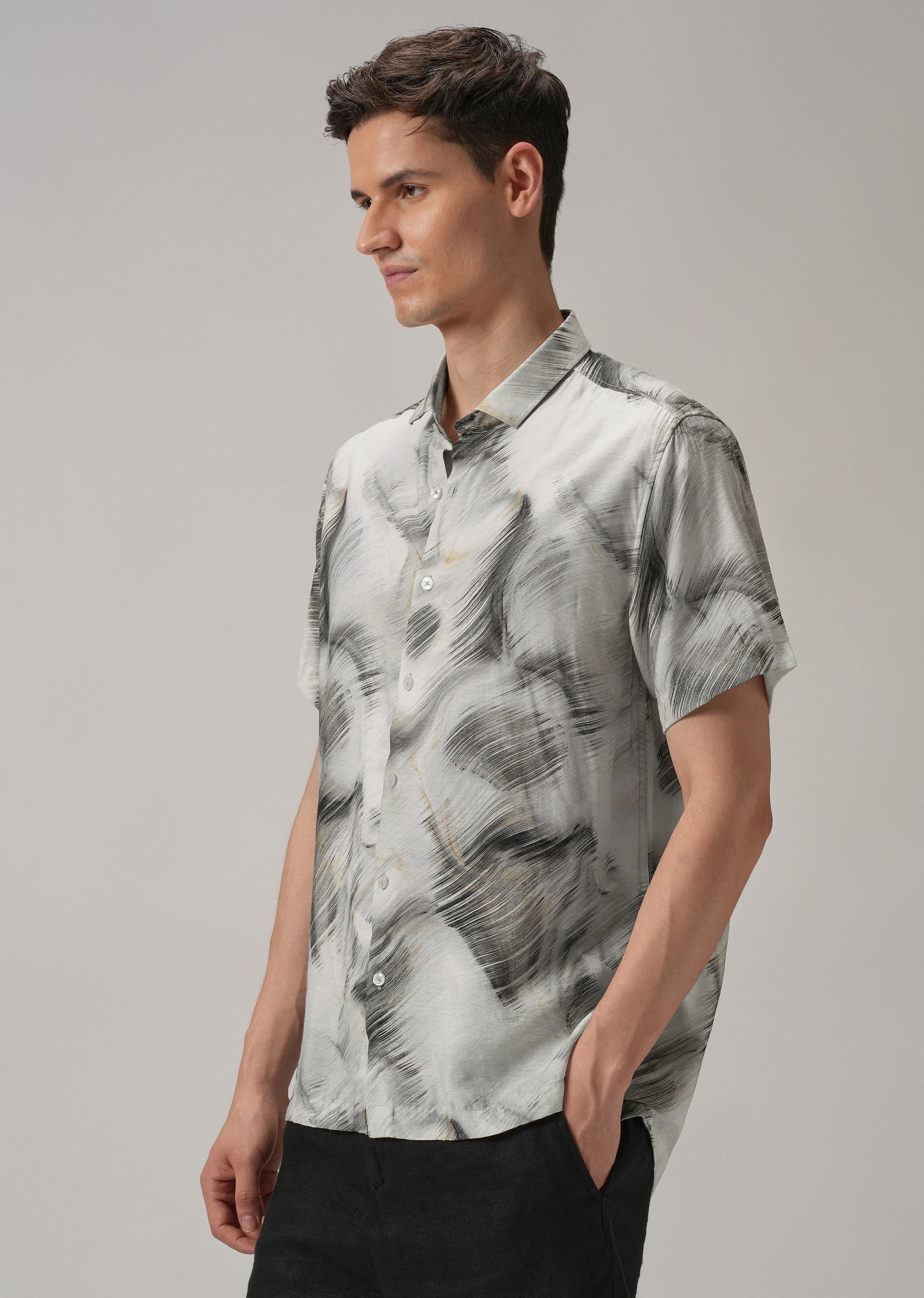 Black Silver Streak Printed Shirt