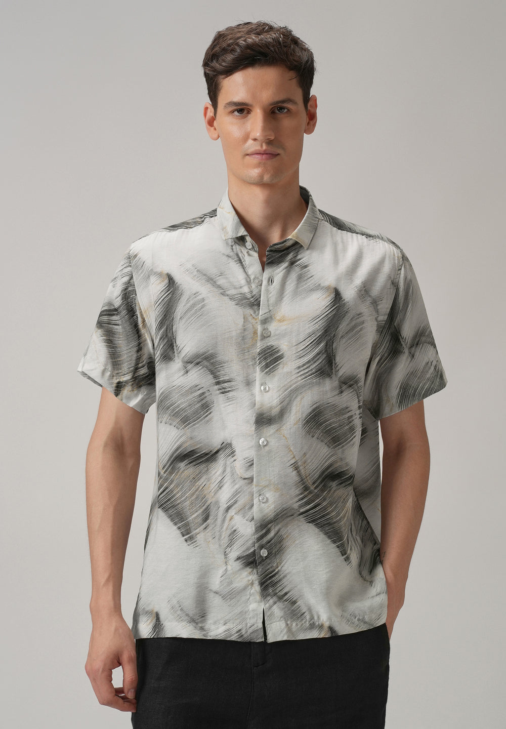 Black Silver Streak Printed Shirt