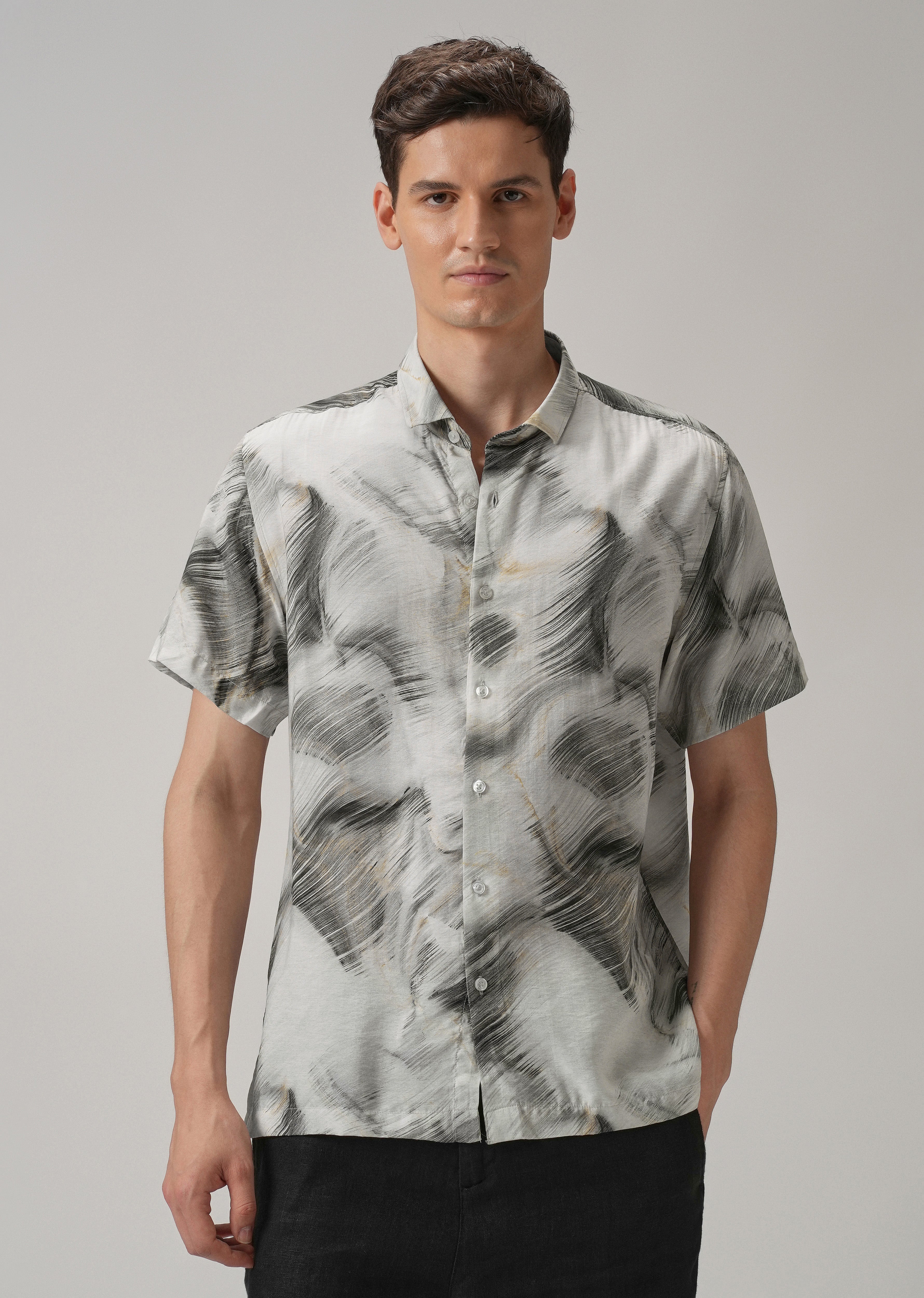 Black Silver Streak Printed Shirt