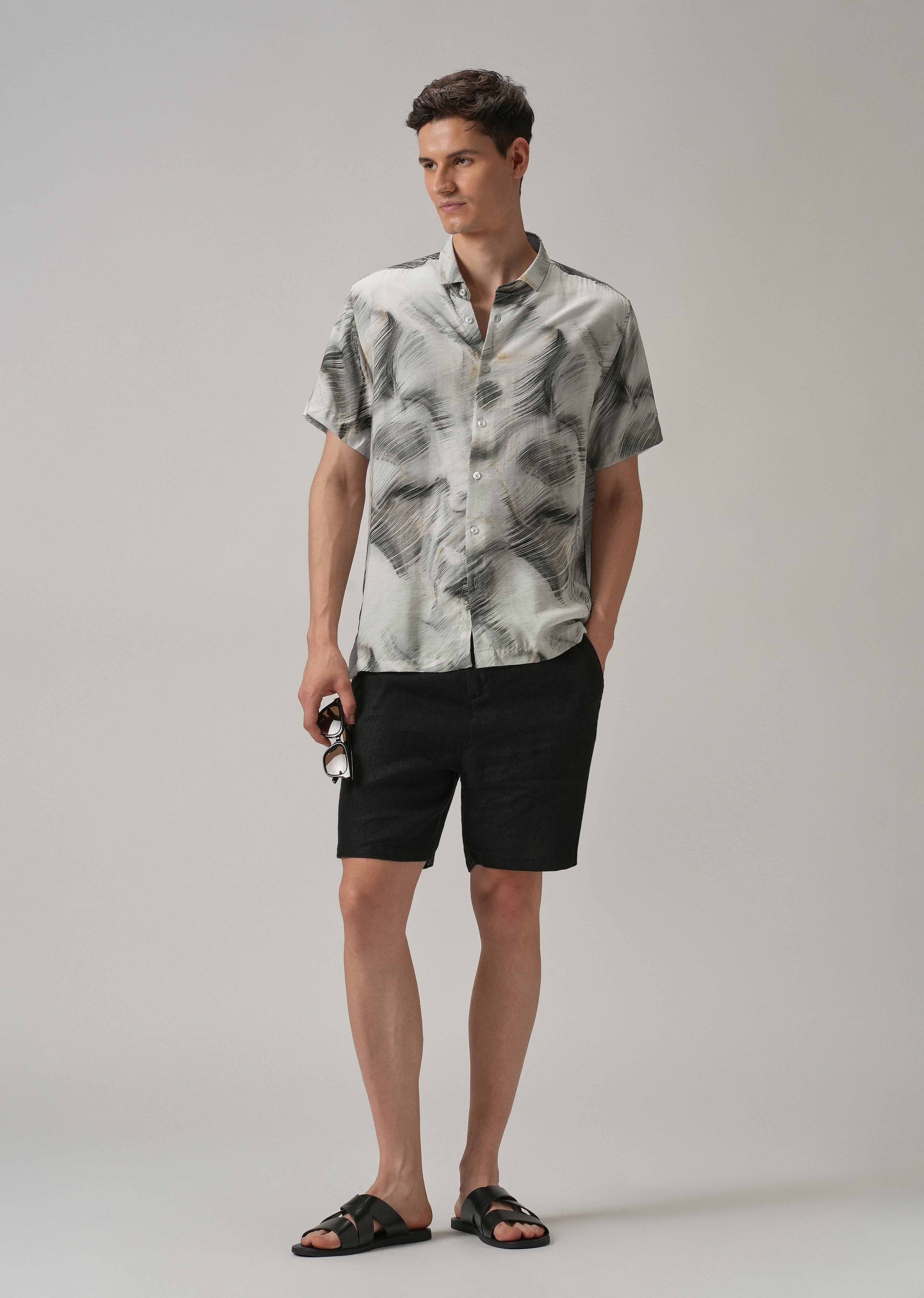 Black Silver Streak Printed Shirt
