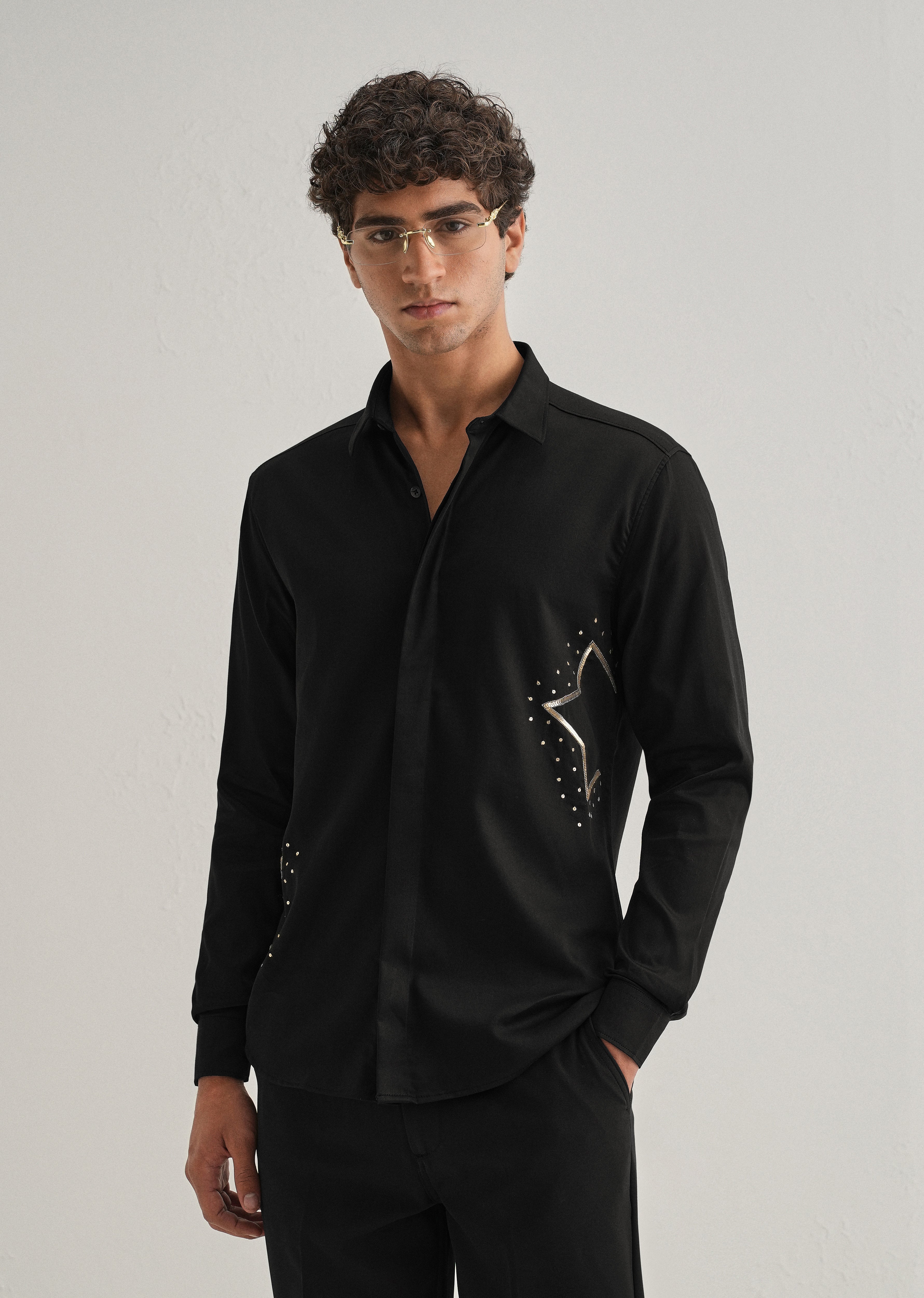 Black Sequence Star Designer Shirt