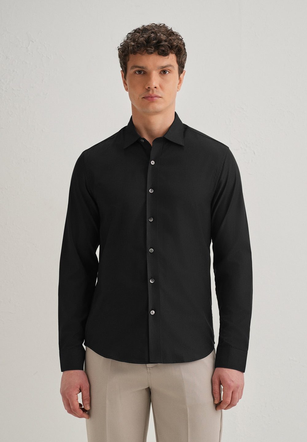 Black Stitchless Placket Plain Shirt