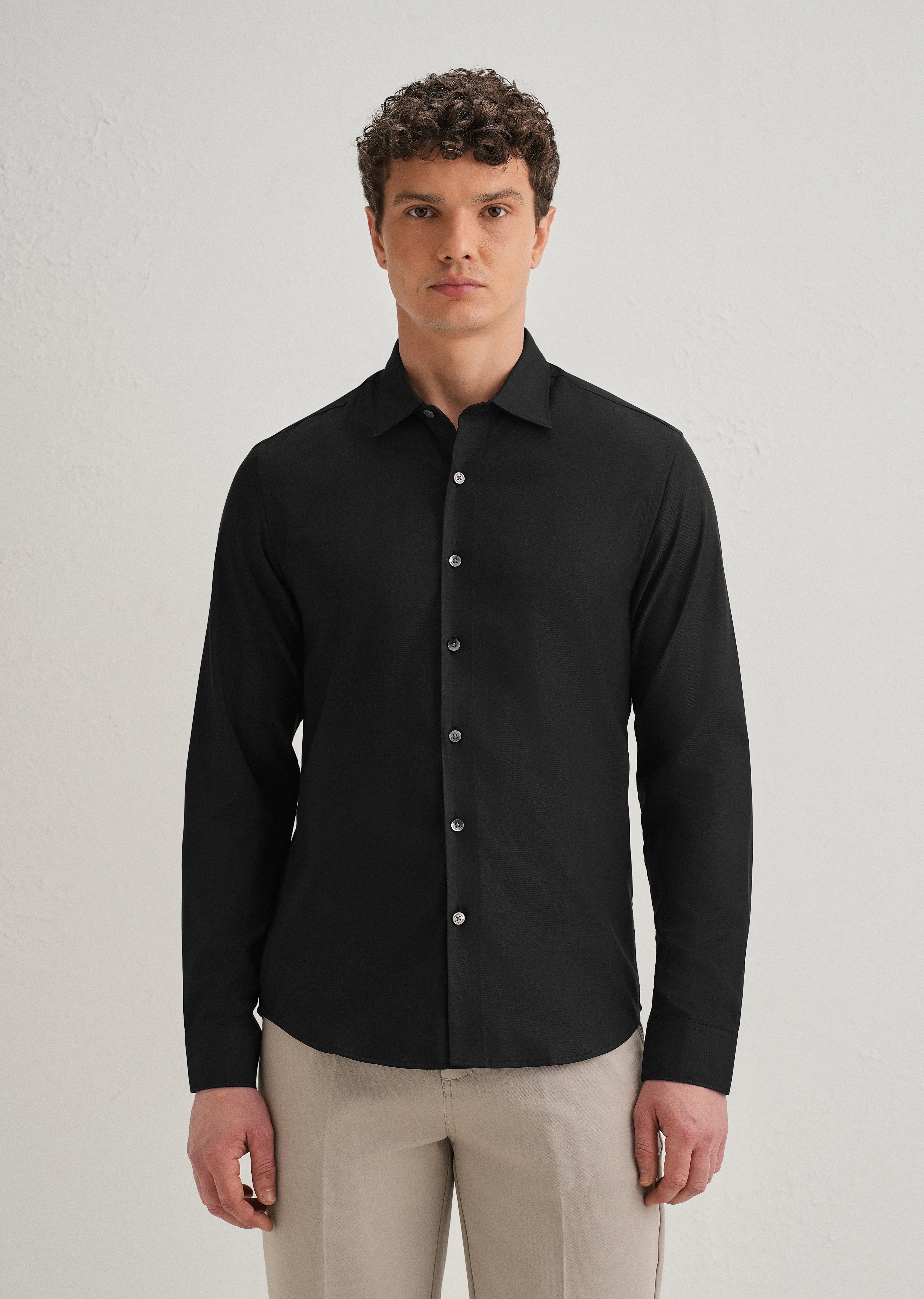 Black Stitchless Placket Plain Shirt