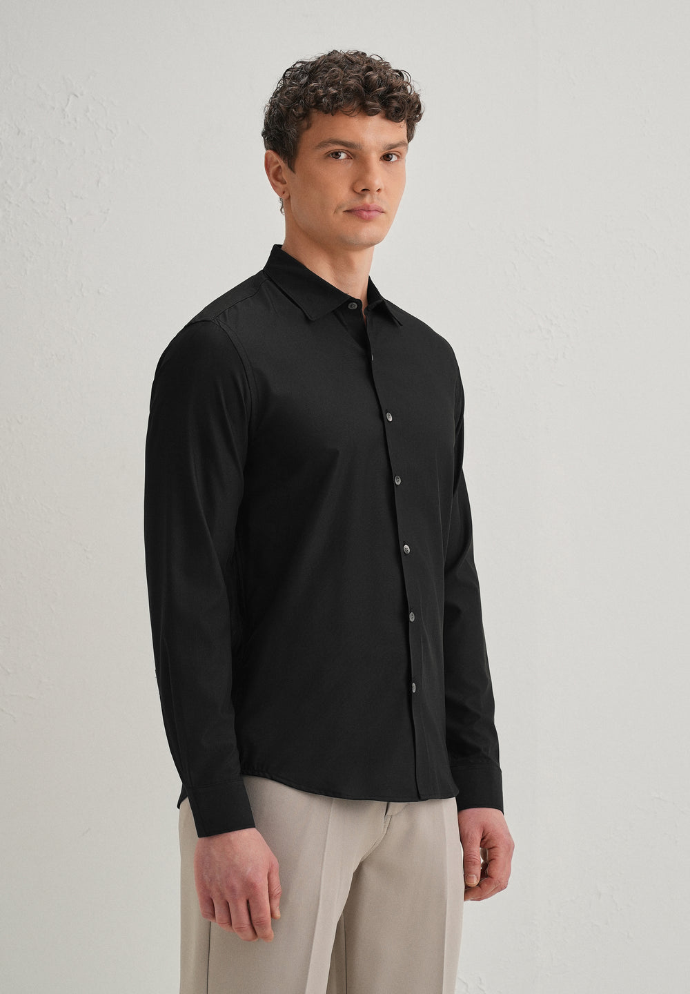 Black Stitchless Placket Plain Shirt
