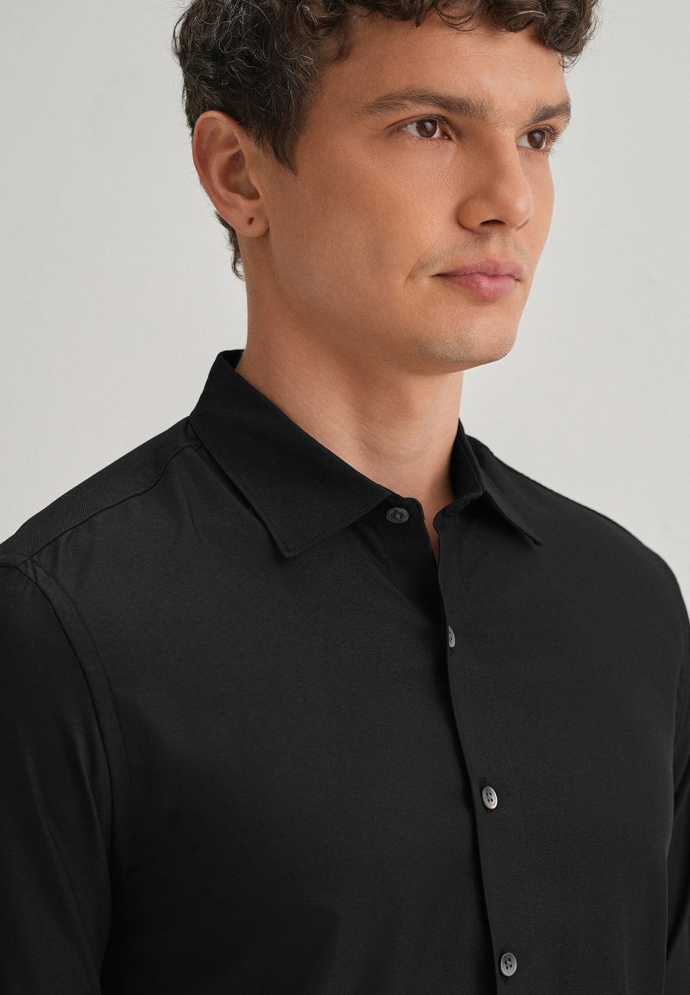 Black Stitchless Placket Plain Shirt
