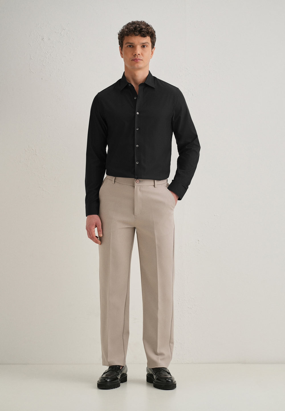 Black Stitchless Placket Plain Shirt