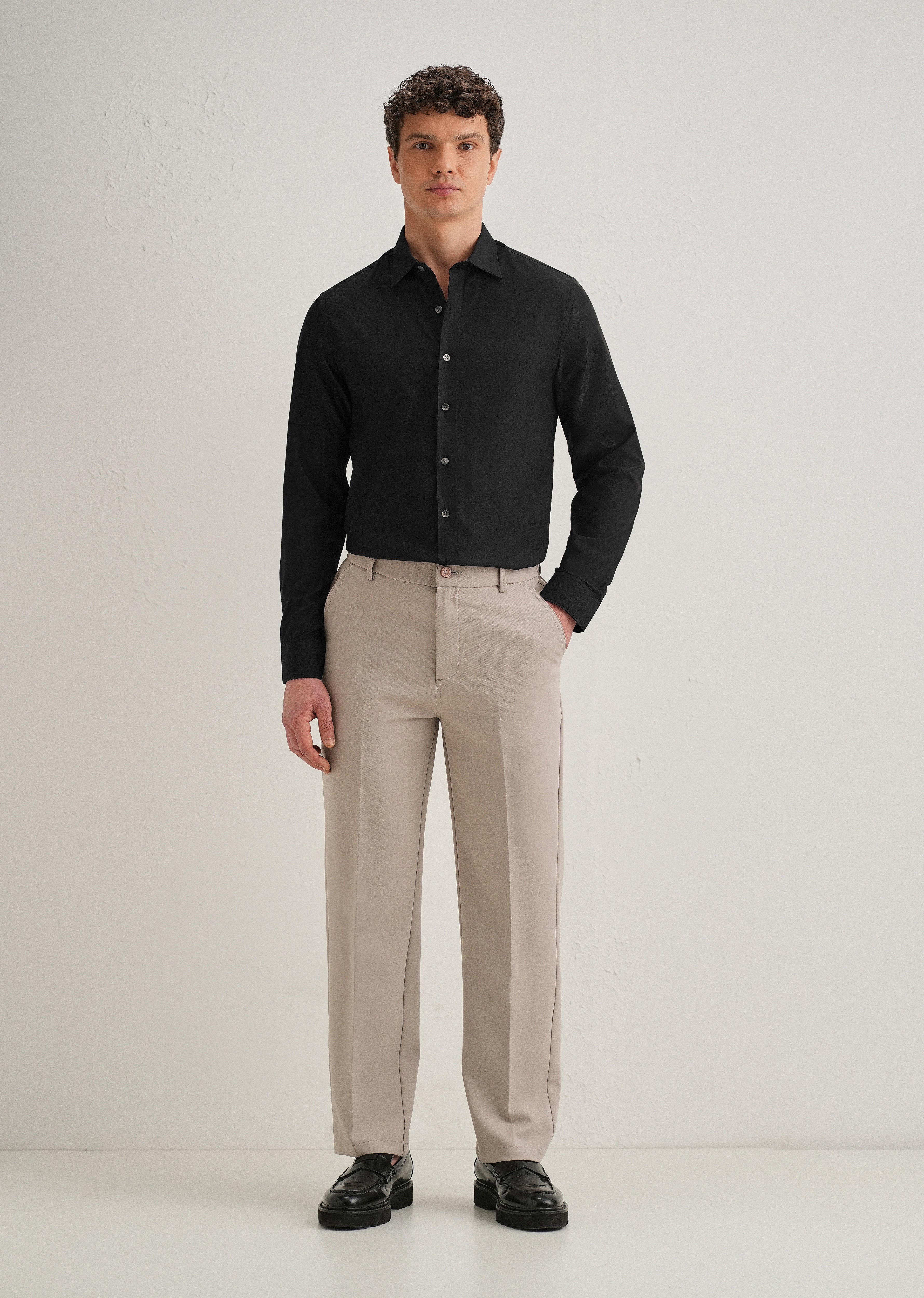 Black Stitchless Placket Plain Shirt