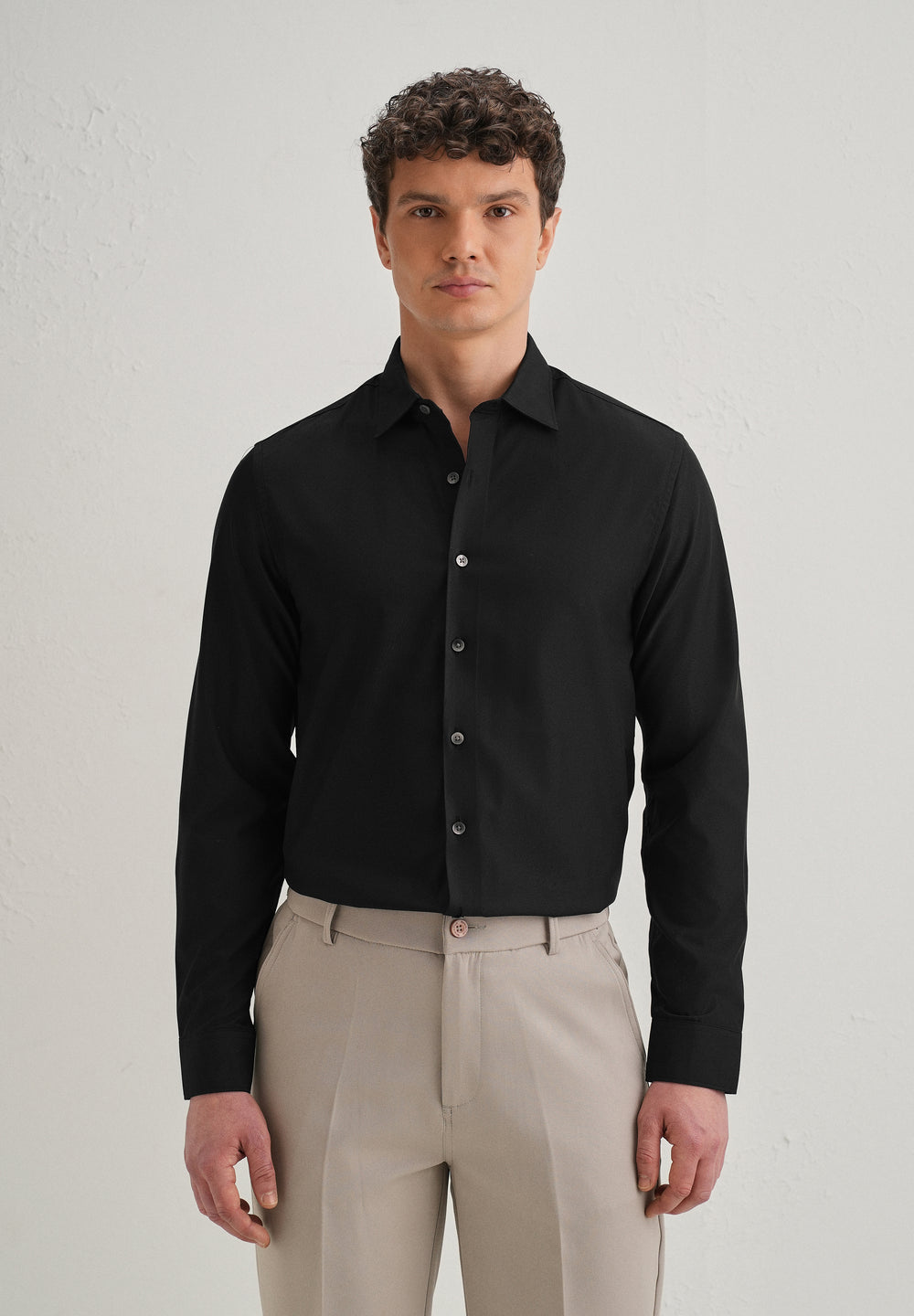 Black Stitchless Placket Plain Shirt
