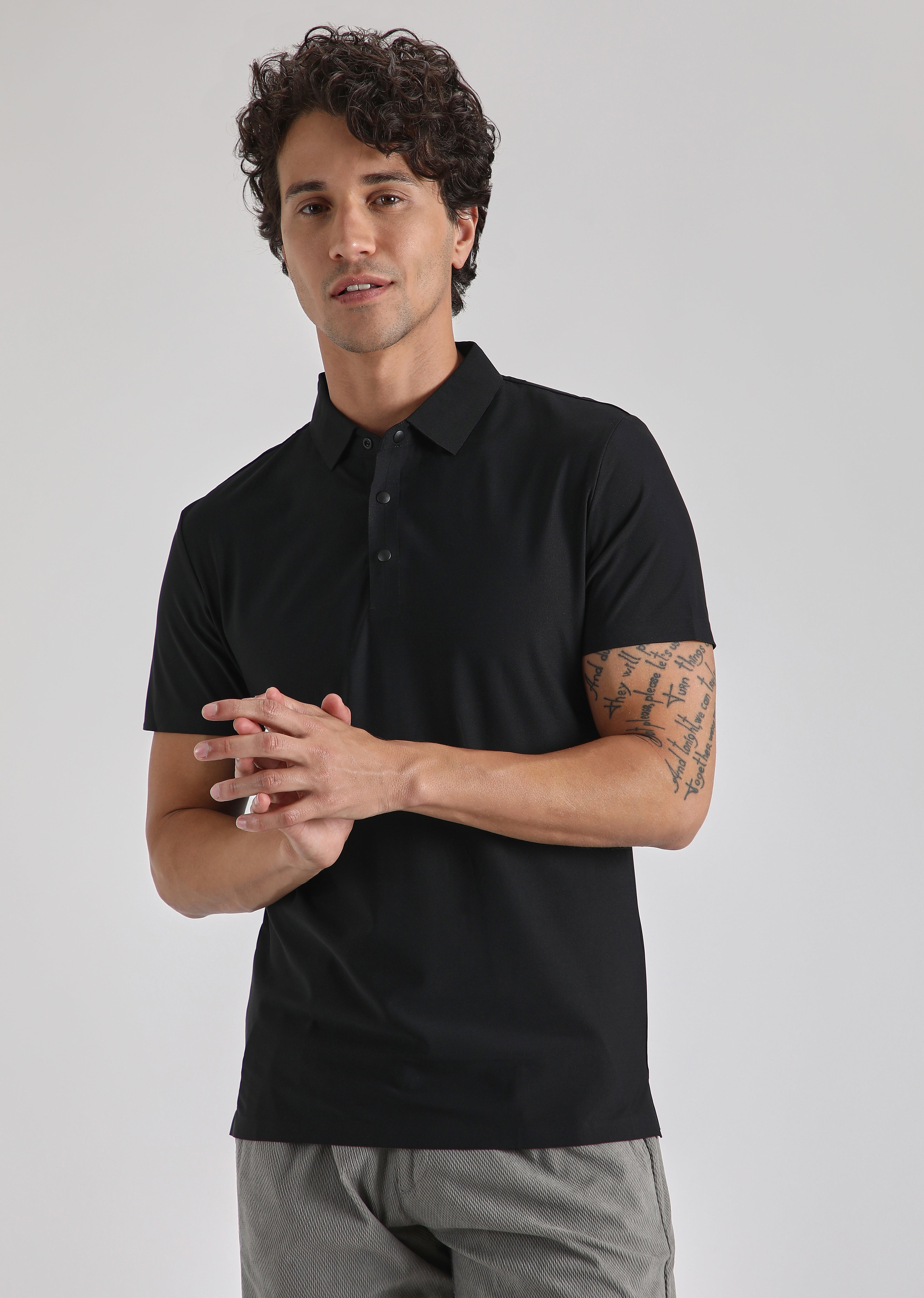 Black Stitchless Polo T-shirt