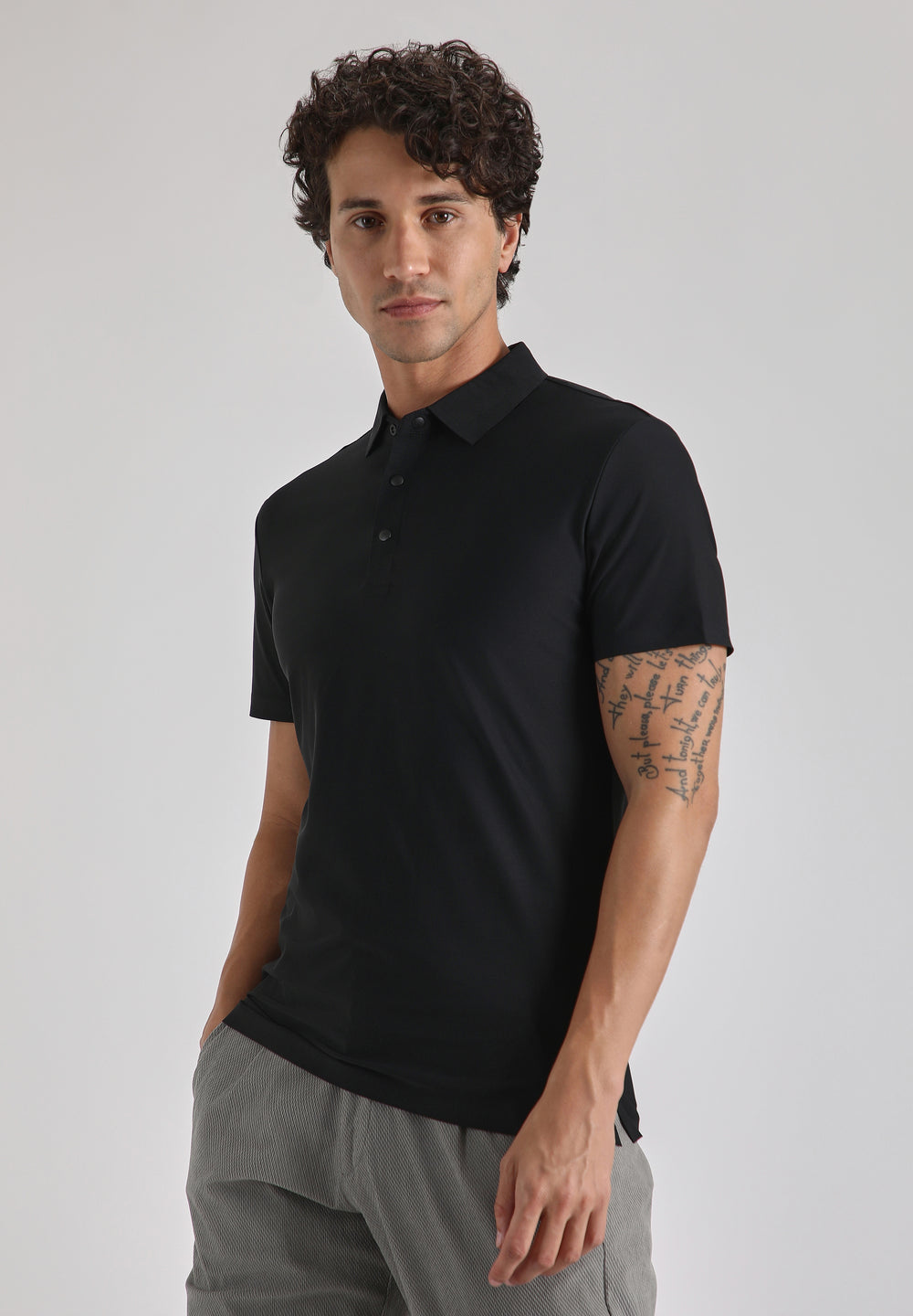 Black Stitchless Polo T-shirt