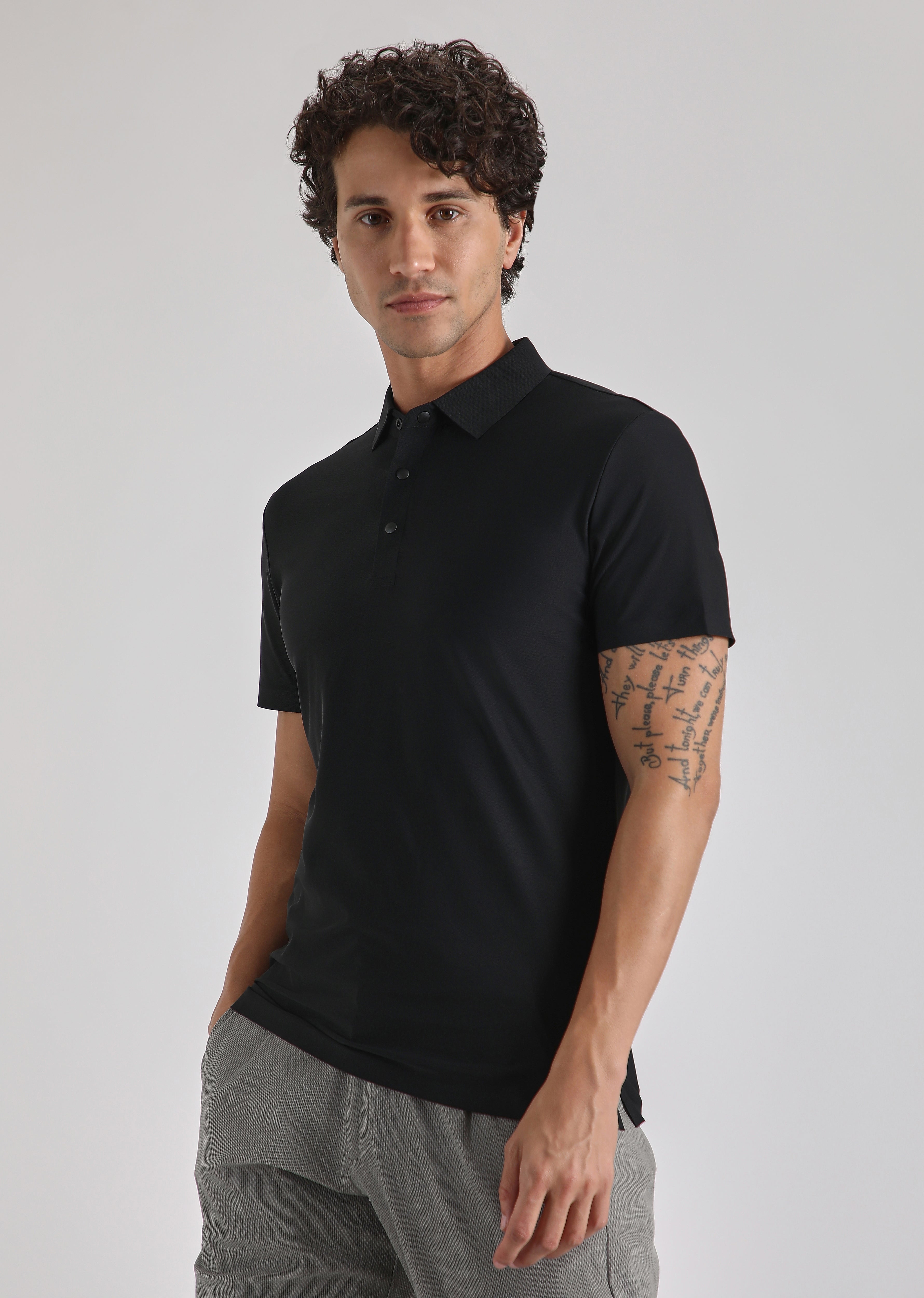 Black Stitchless Polo T-shirt