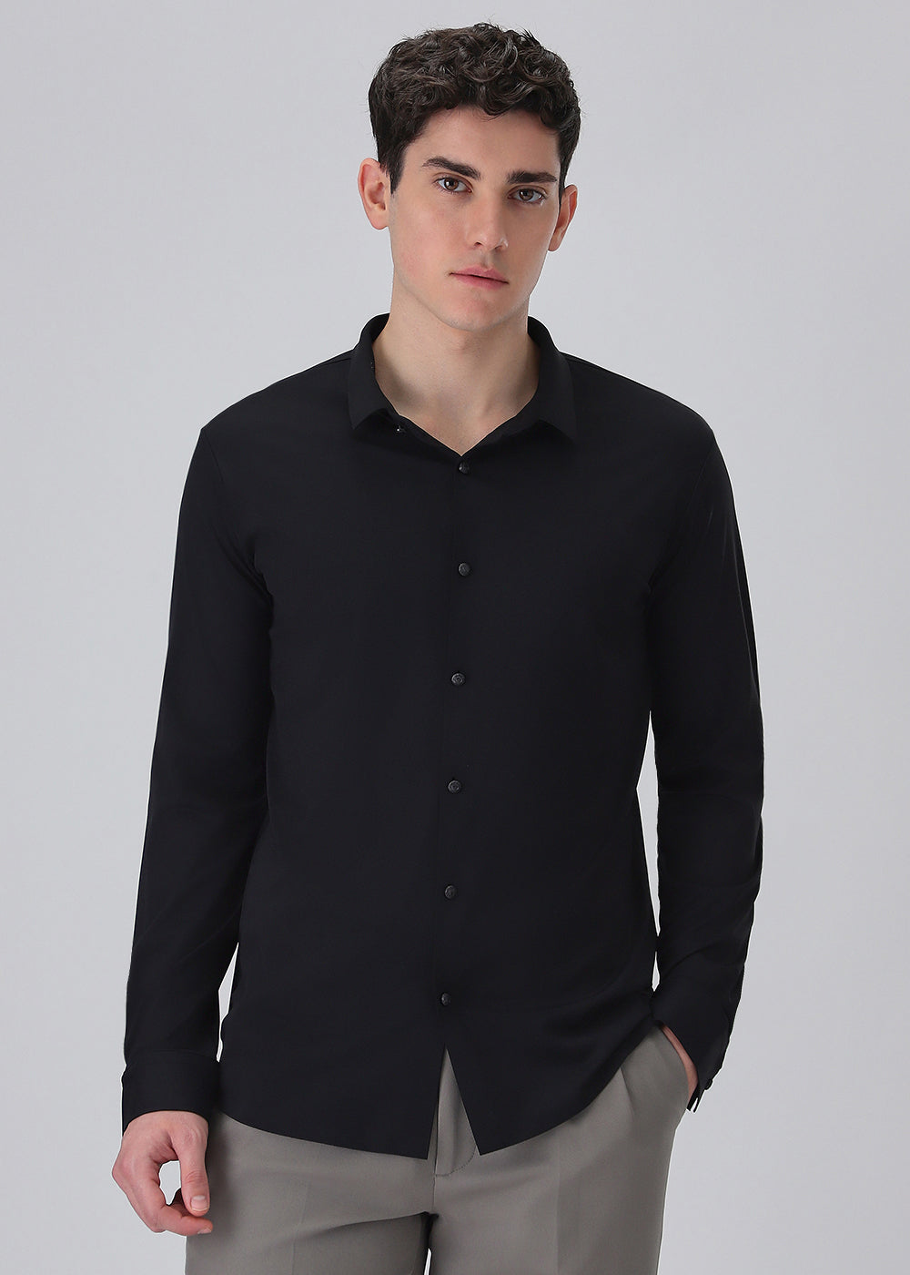 Black Plain Stitchless Stretch Shirt