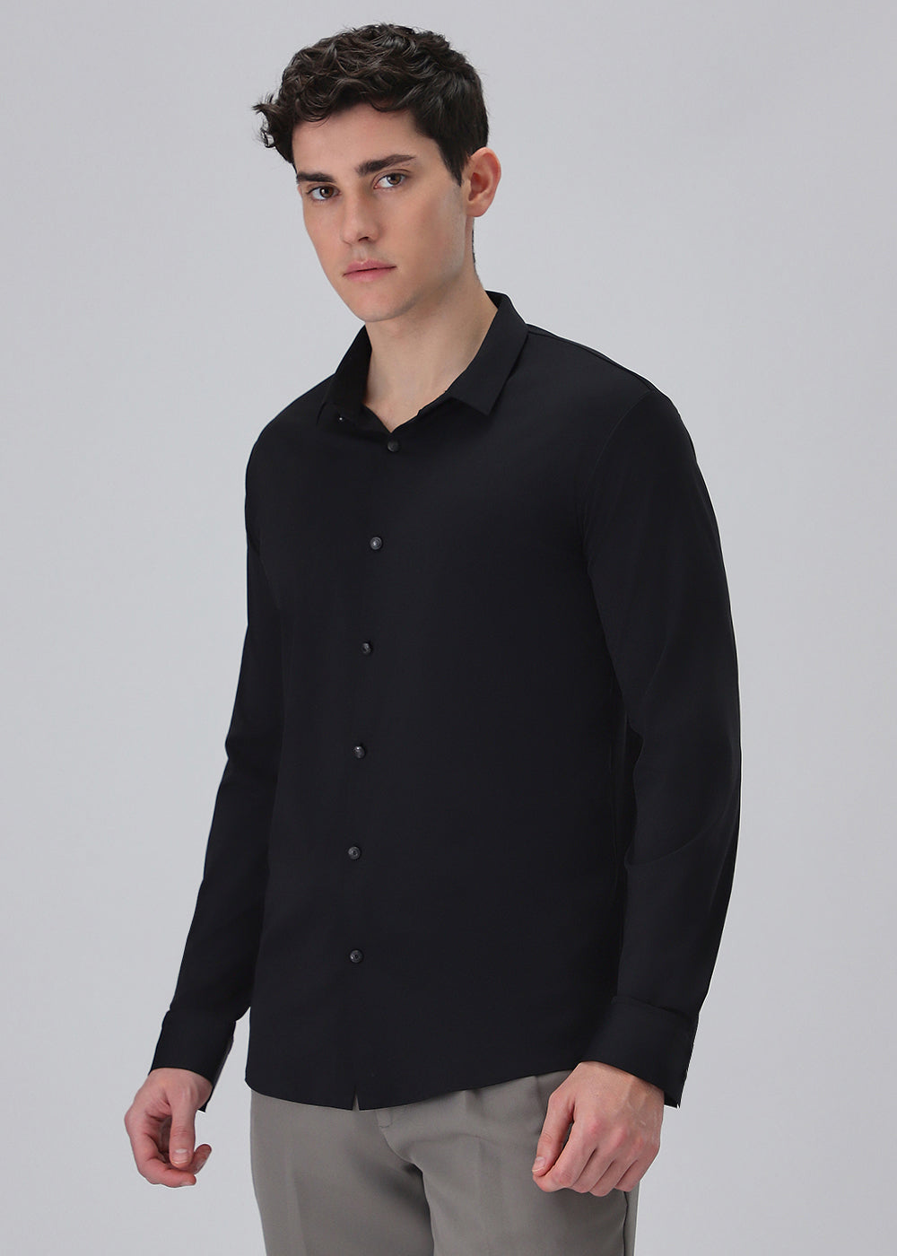 Black Plain Stitchless Stretch Shirt