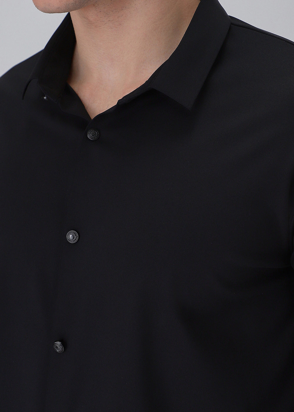 Black Plain Stitchless Stretch Shirt