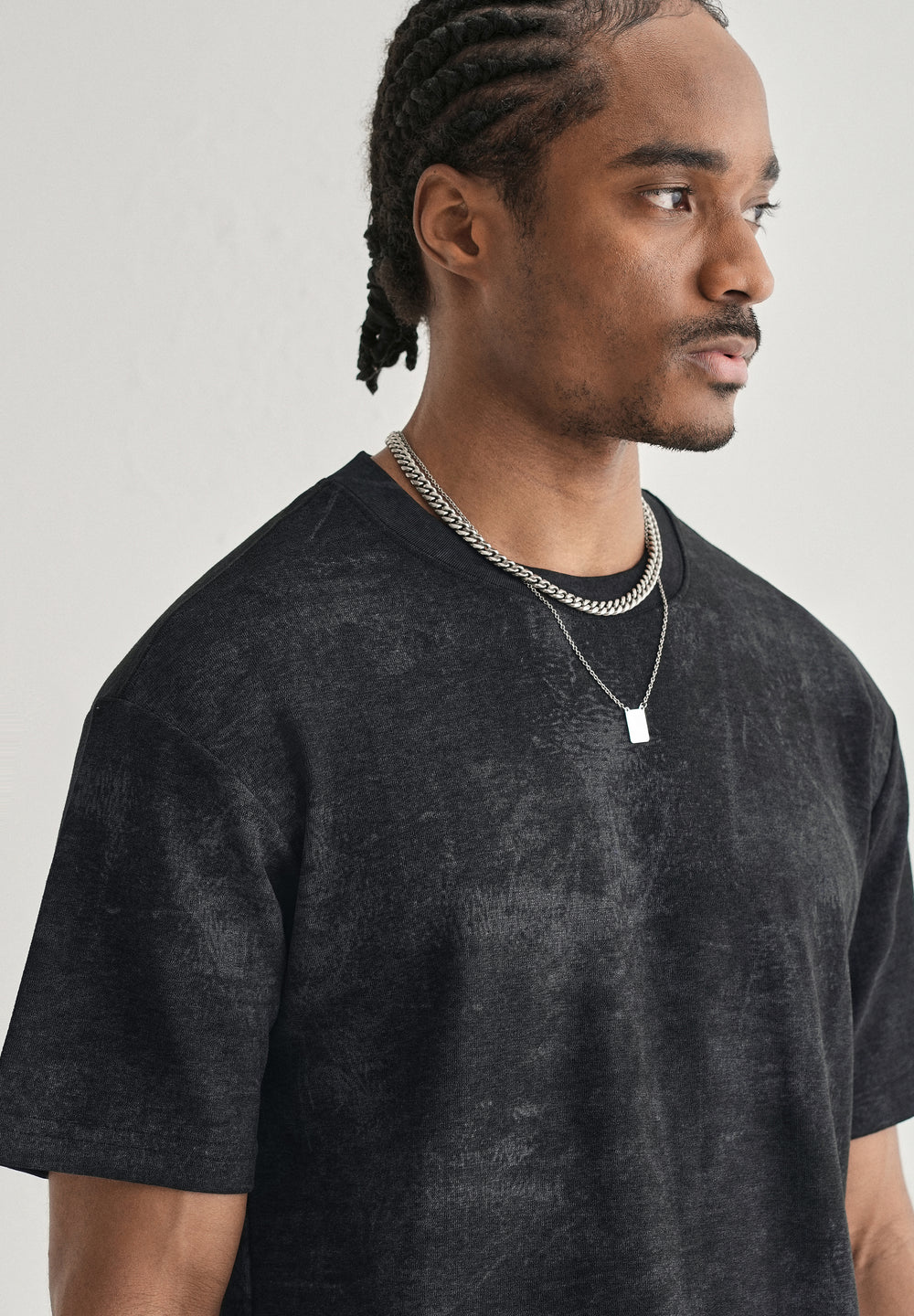 Black Stone Wash Textured Oversized T-shirt