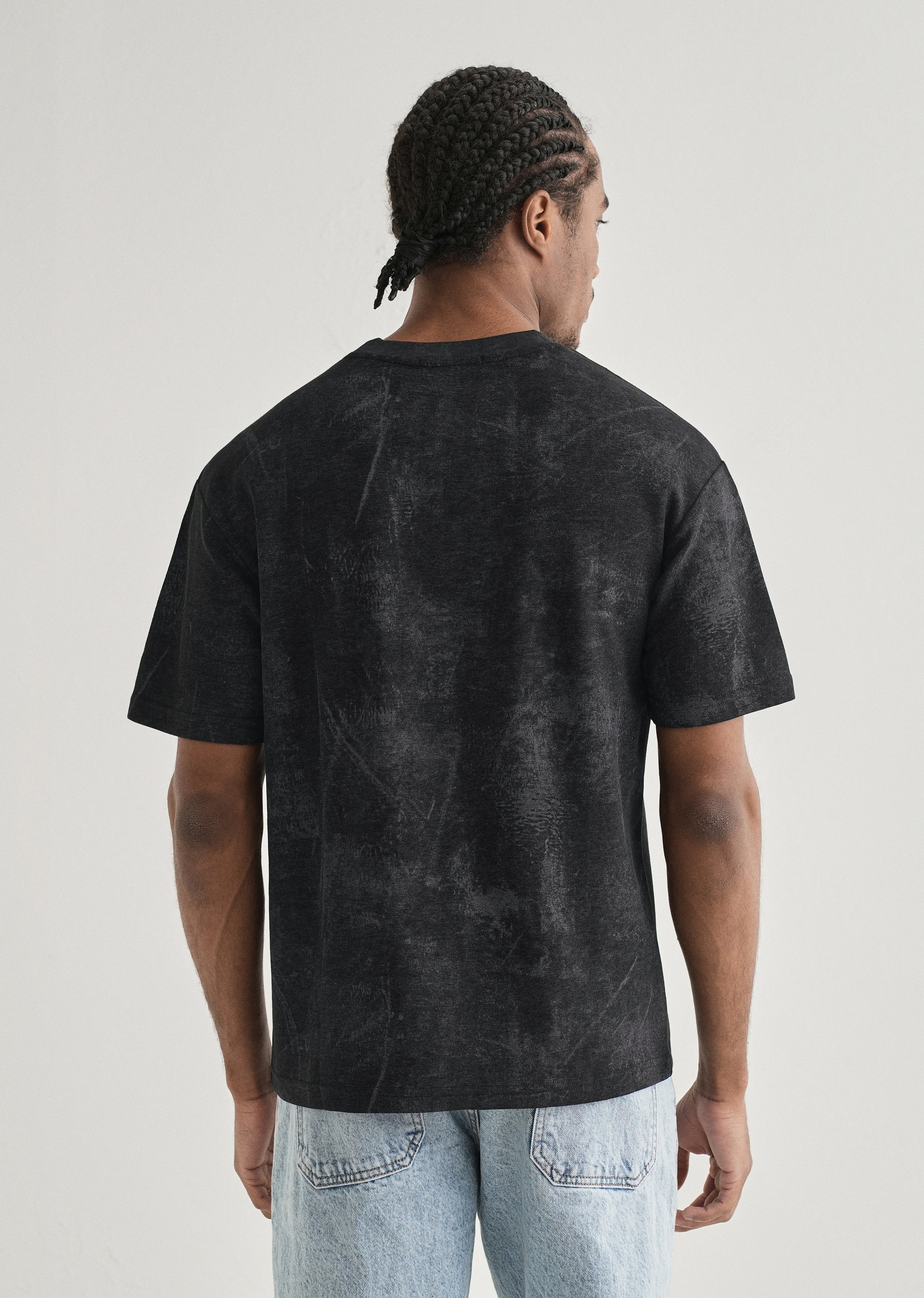 Black Stone Wash Textured Oversized T-shirt