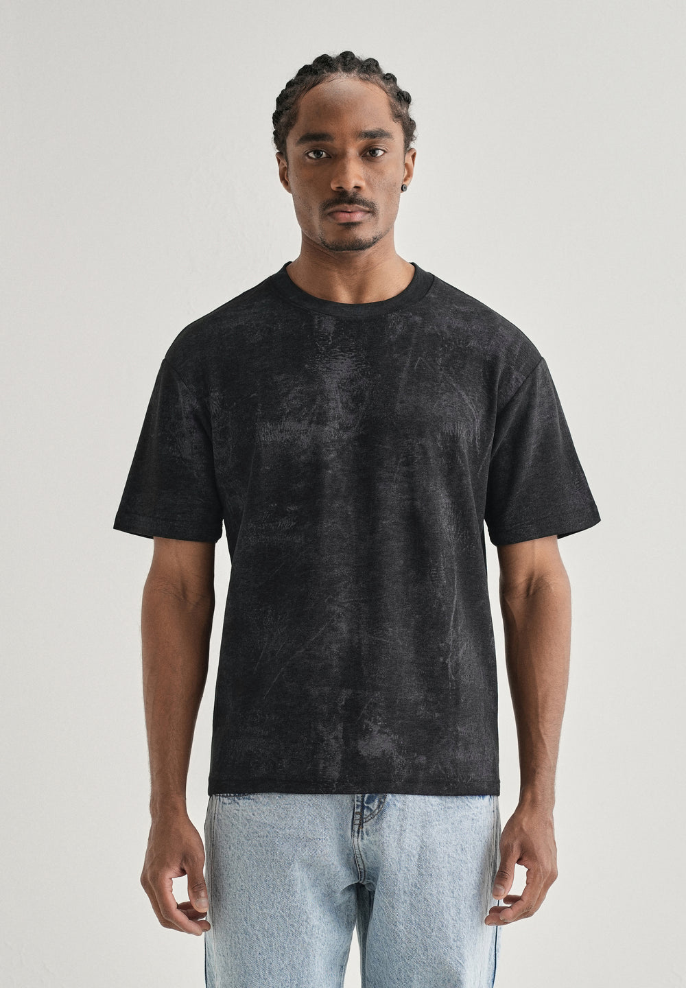 Black Stone Wash Textured Oversized T-shirt