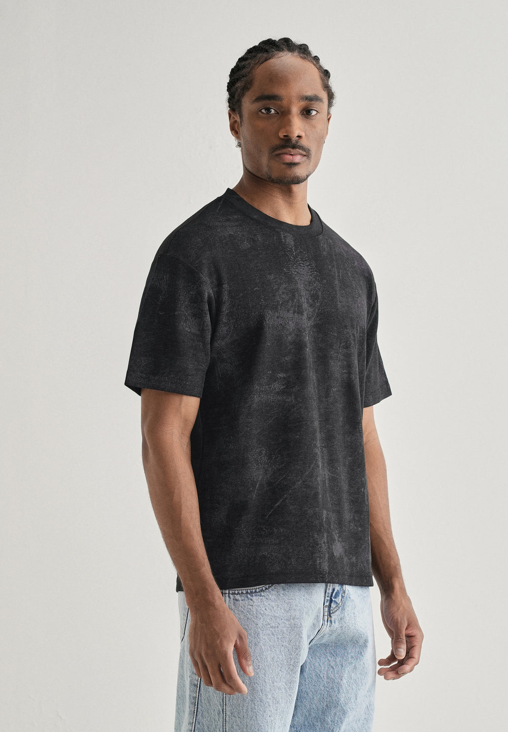 Black Stone Wash Textured Oversized T-shirt