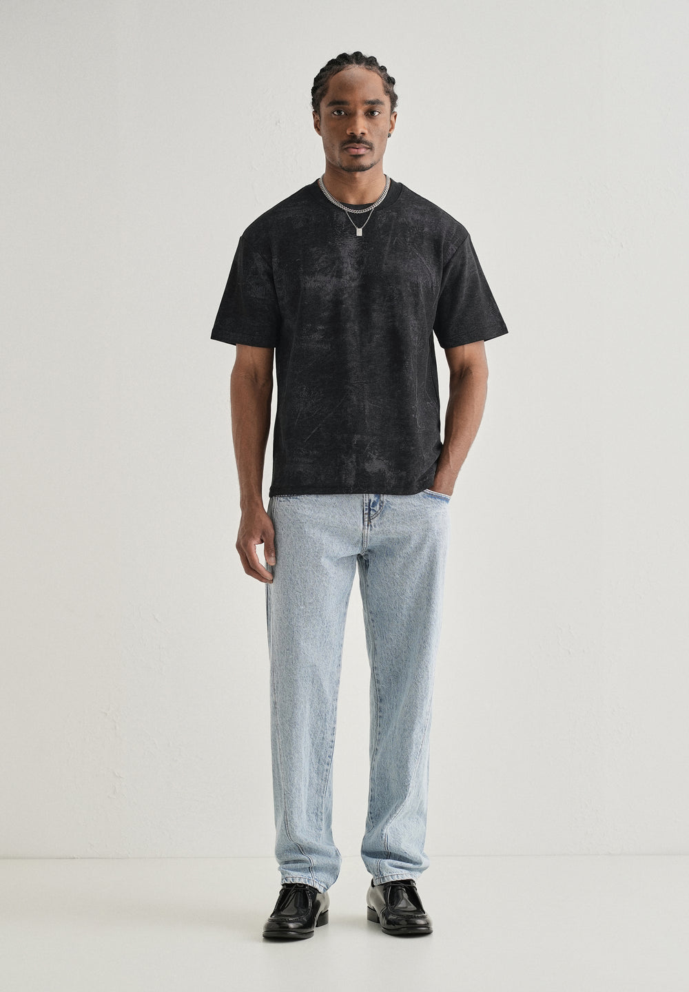 Black Stone Wash Textured Oversized T-shirt