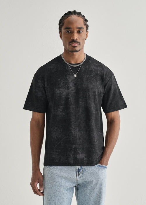 Black Stone Wash Textured Oversized T-shirt