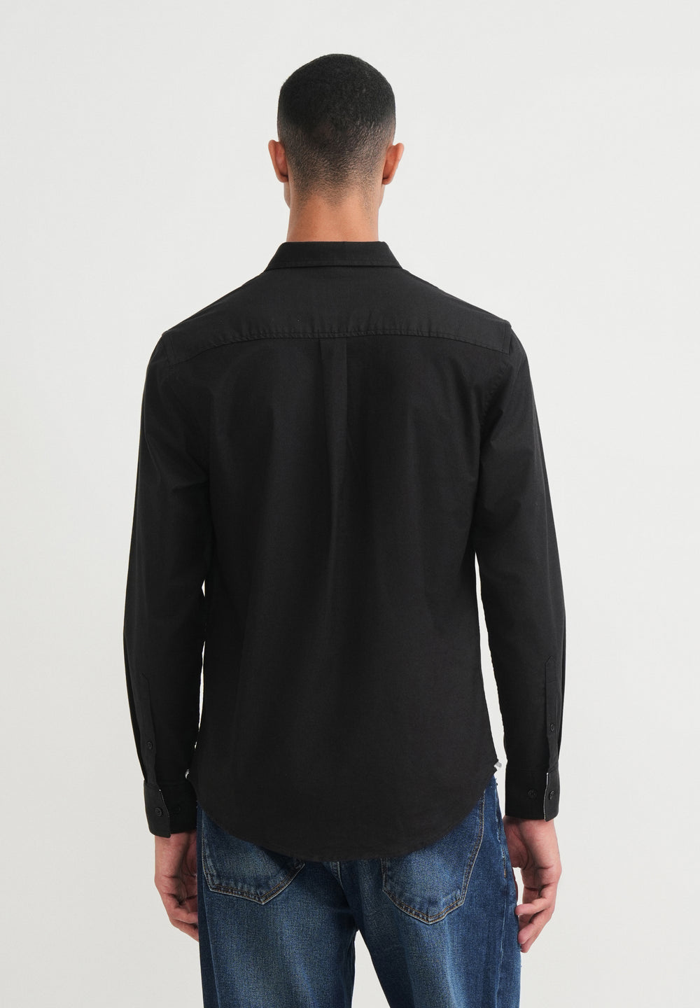 Black Striped Placket Cotton Shirt