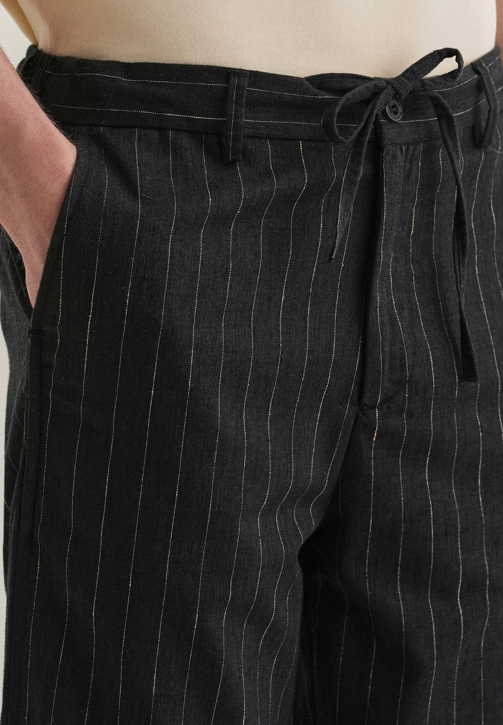 Black Stripe Relaxed Linen Trouser