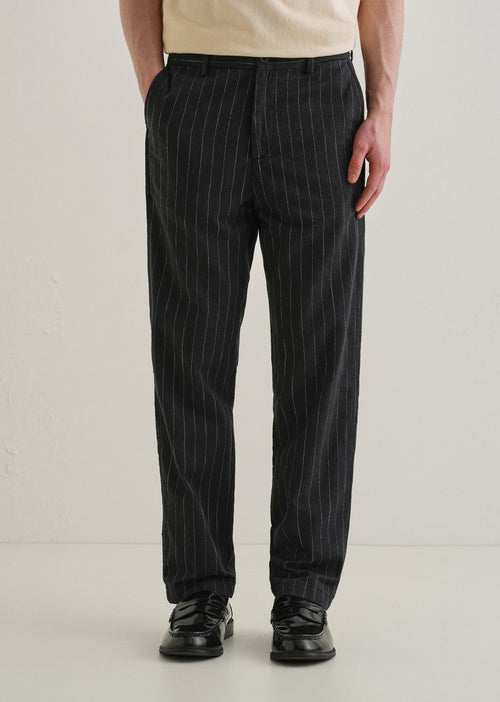 Black Stripe Relaxed Linen Trouser