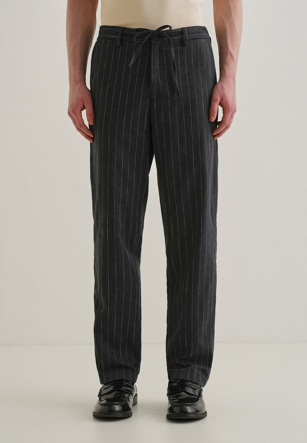 Black Stripe Relaxed Linen Trouser