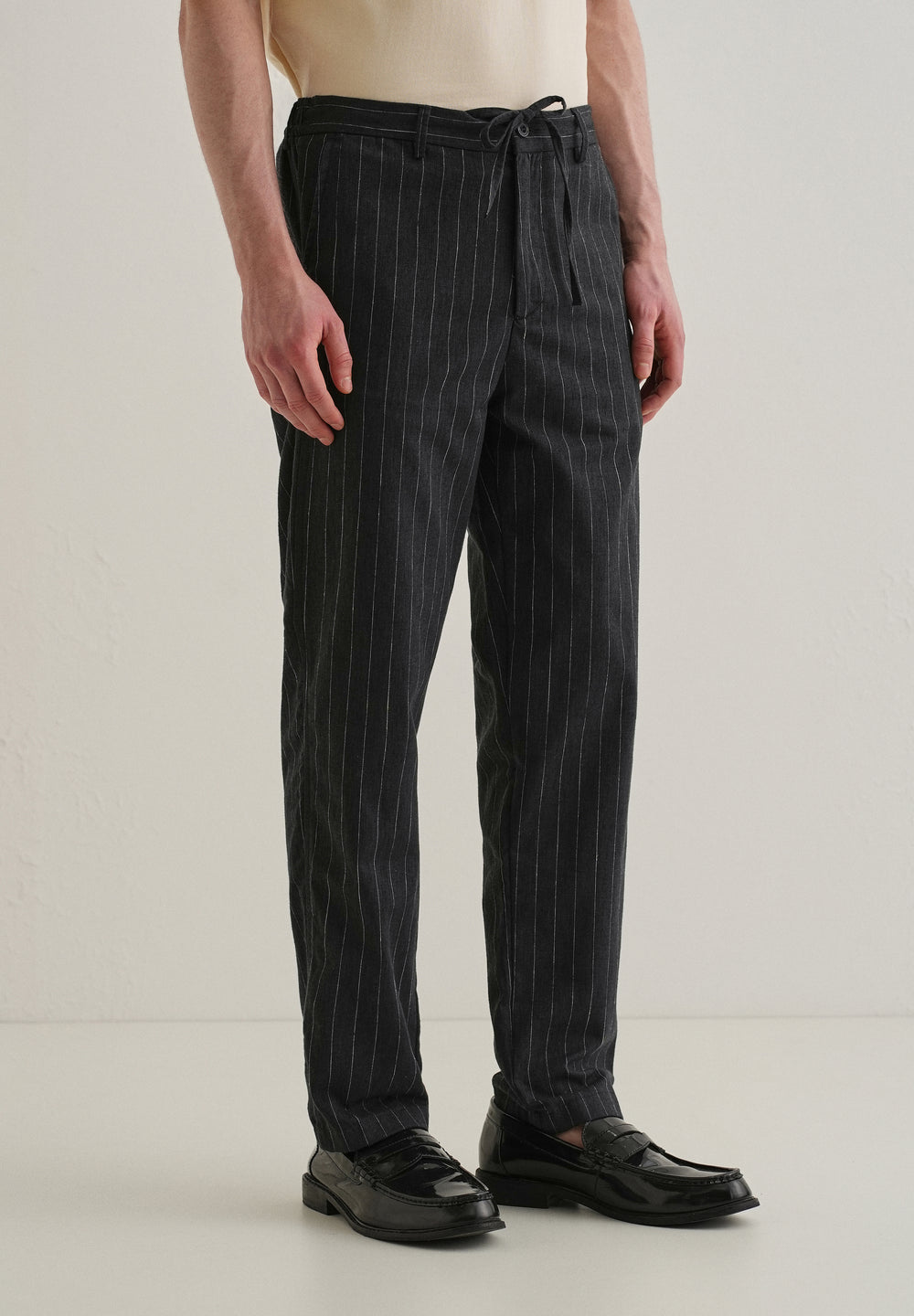 Black Stripe Relaxed Linen Trouser