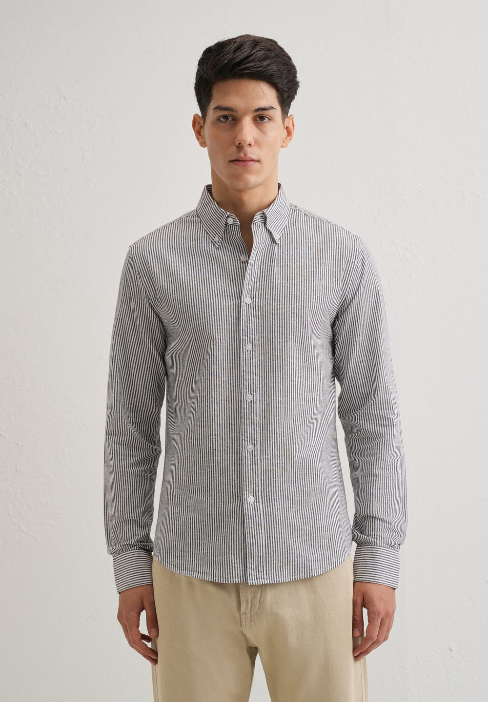 Black Striped Cotton Linen Shirt
