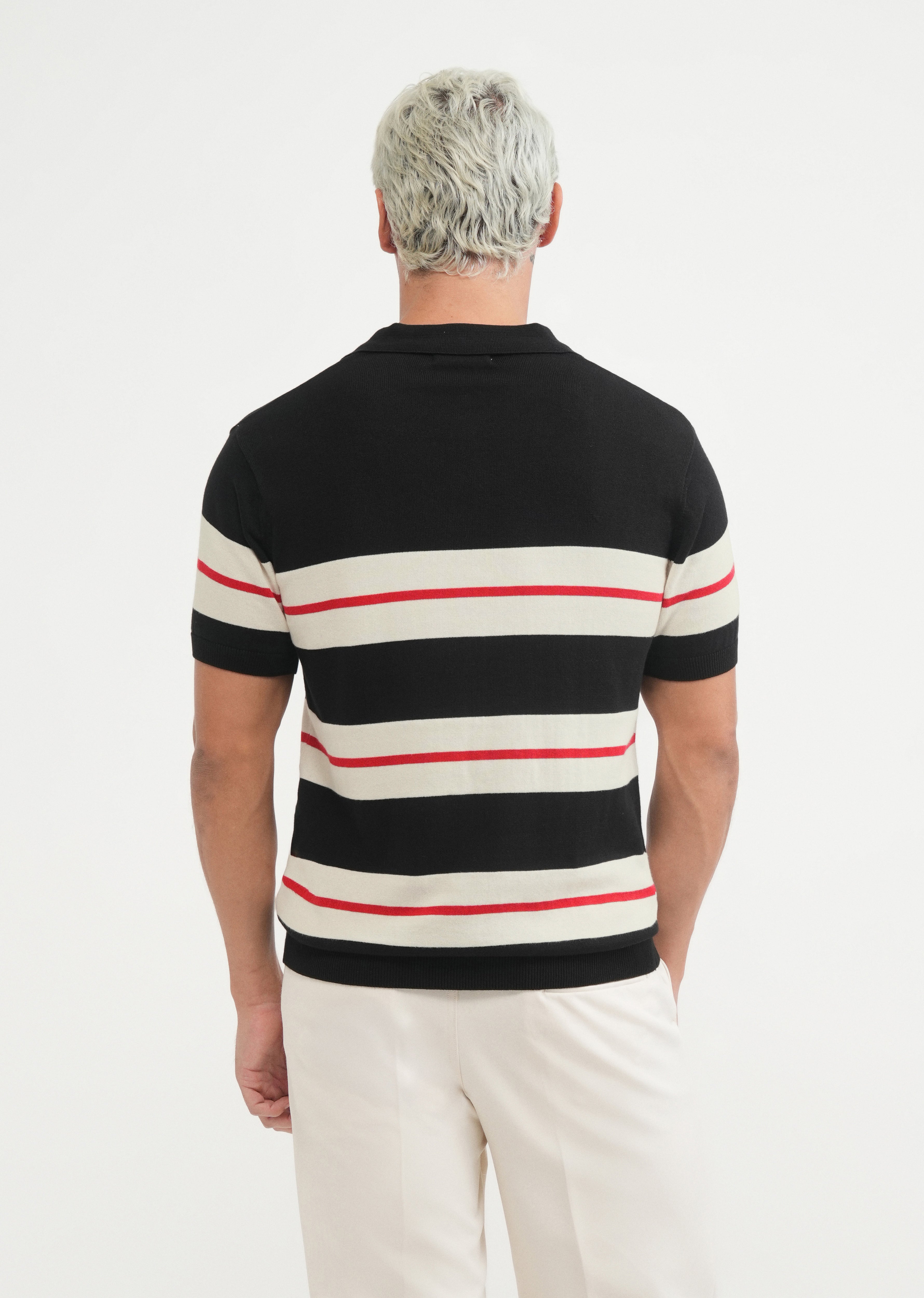 Black Striped Knitted Polo
