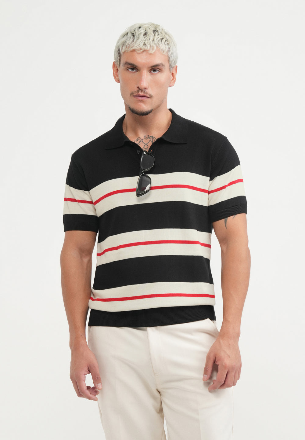 Black Striped Knitted Polo