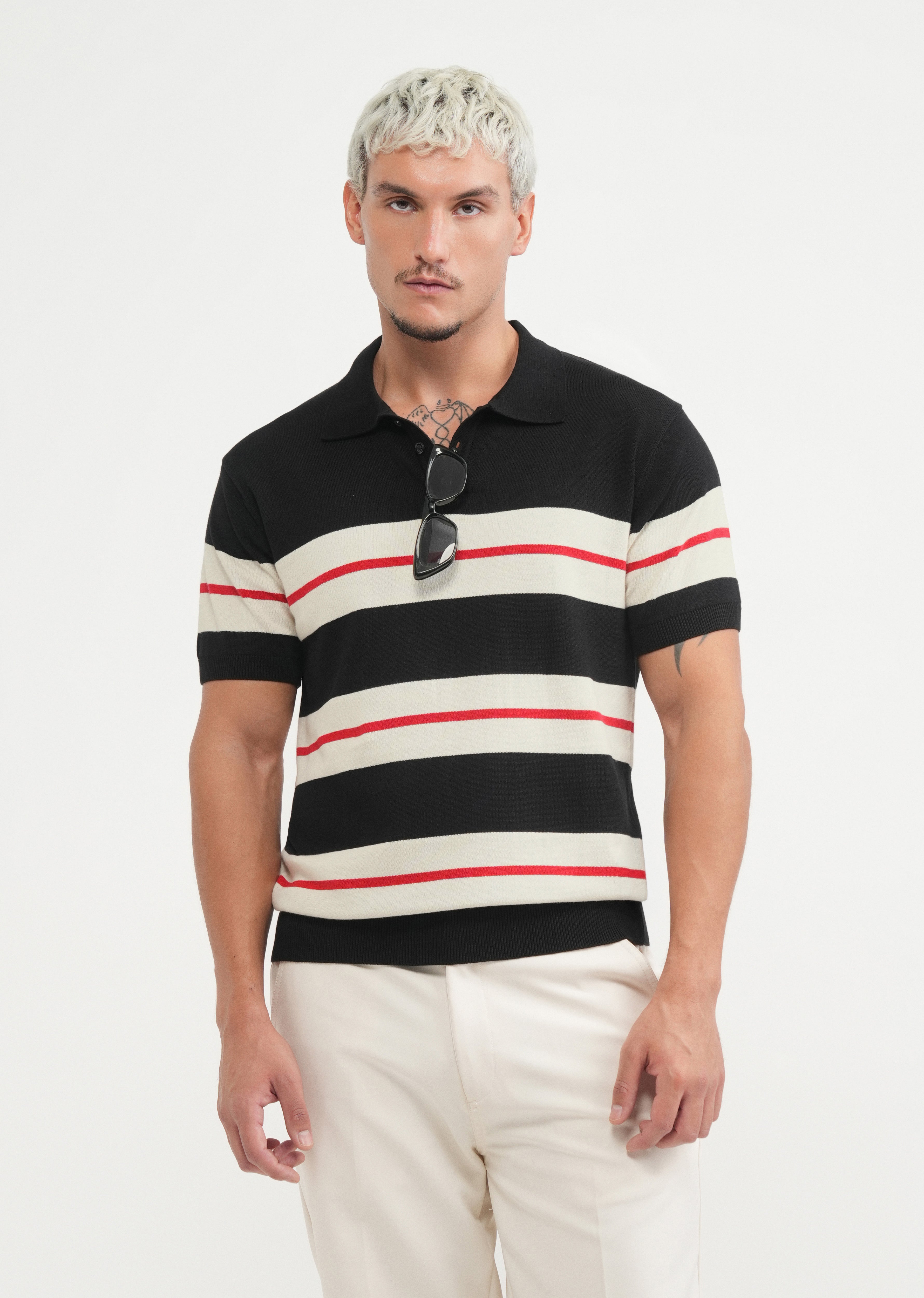 Black Striped Knitted Polo