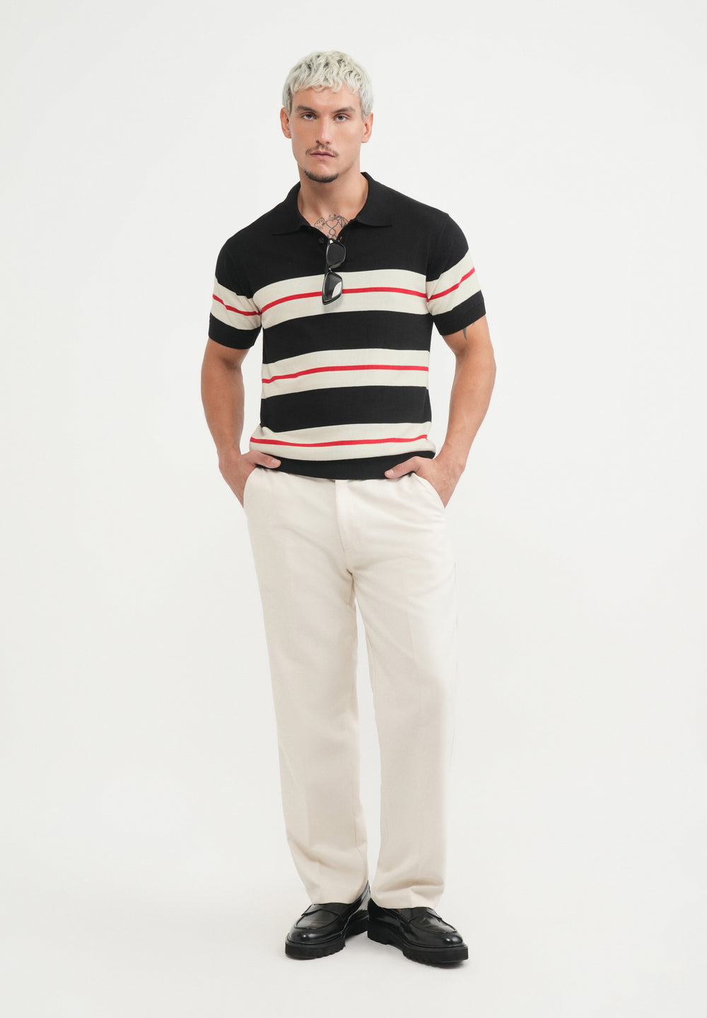 Black Striped Knitted Polo