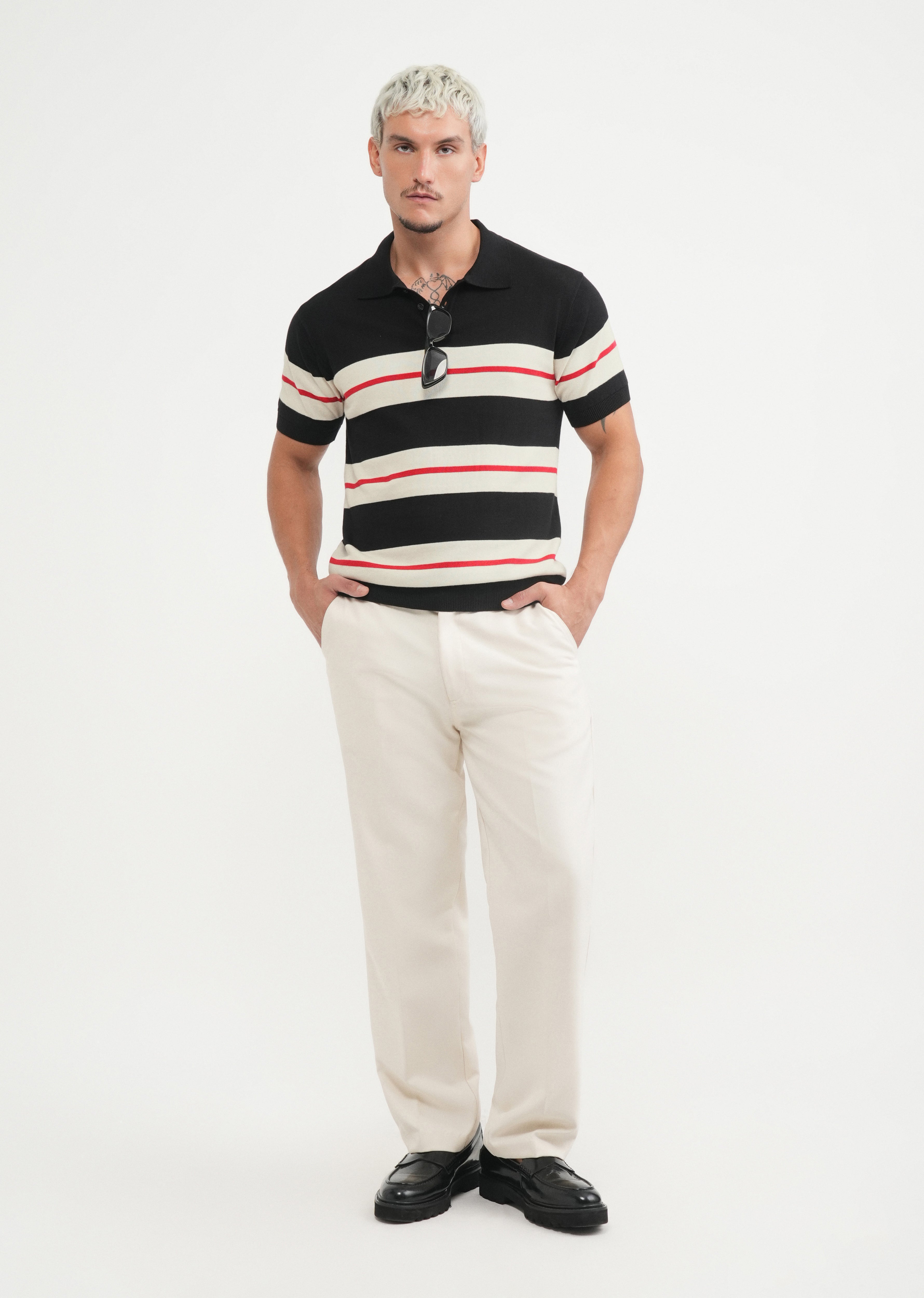 Black Striped Knitted Polo