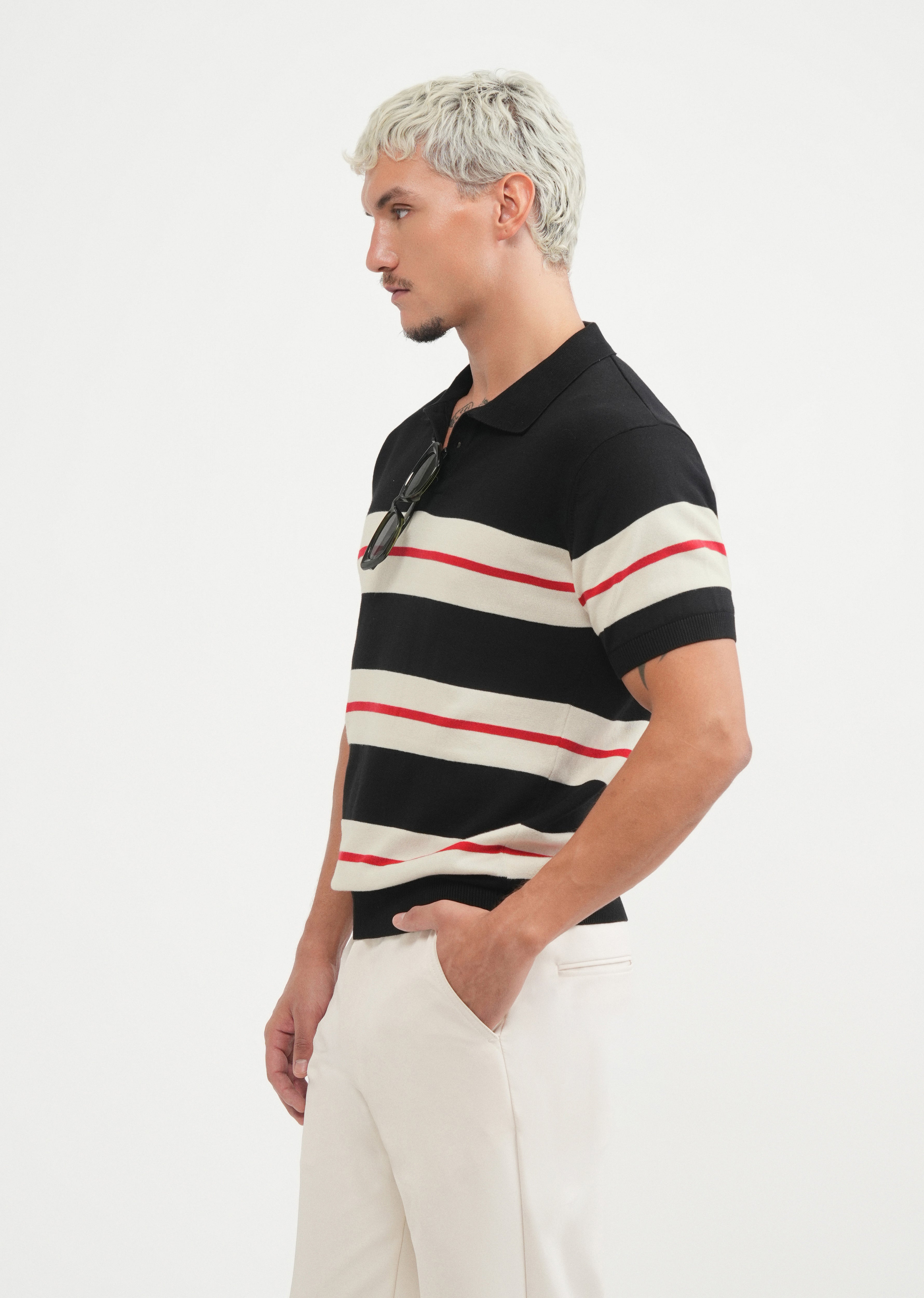 Black Striped Knitted Polo