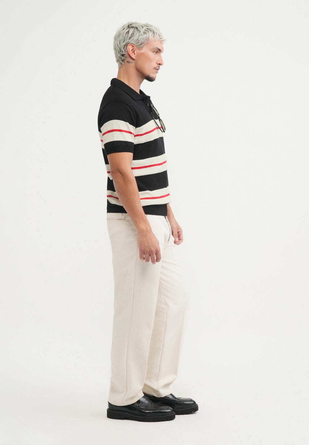 Black Striped Knitted Polo