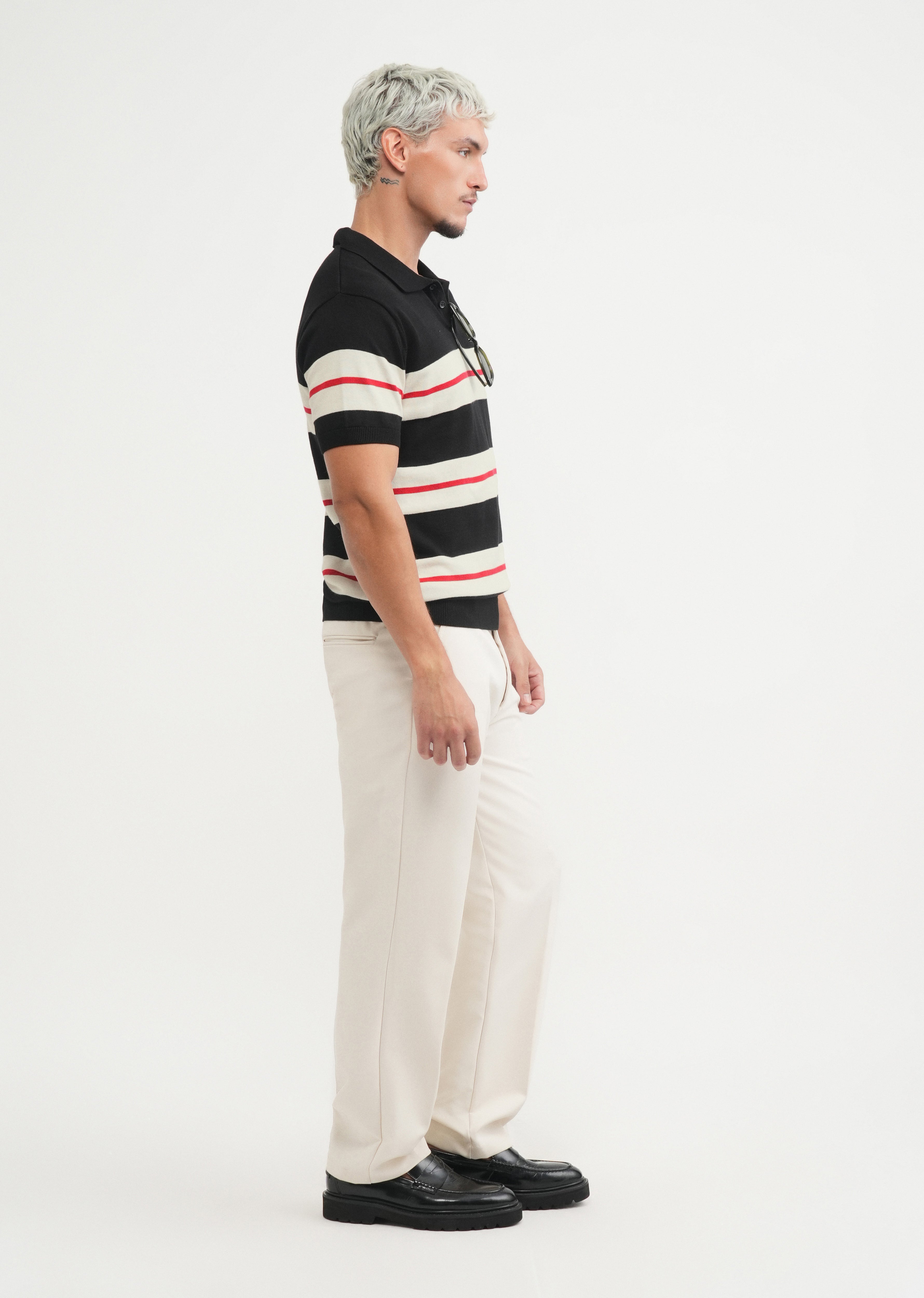 Black Striped Knitted Polo