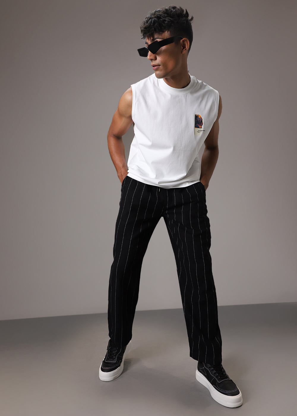 Black Striped Linen Pant