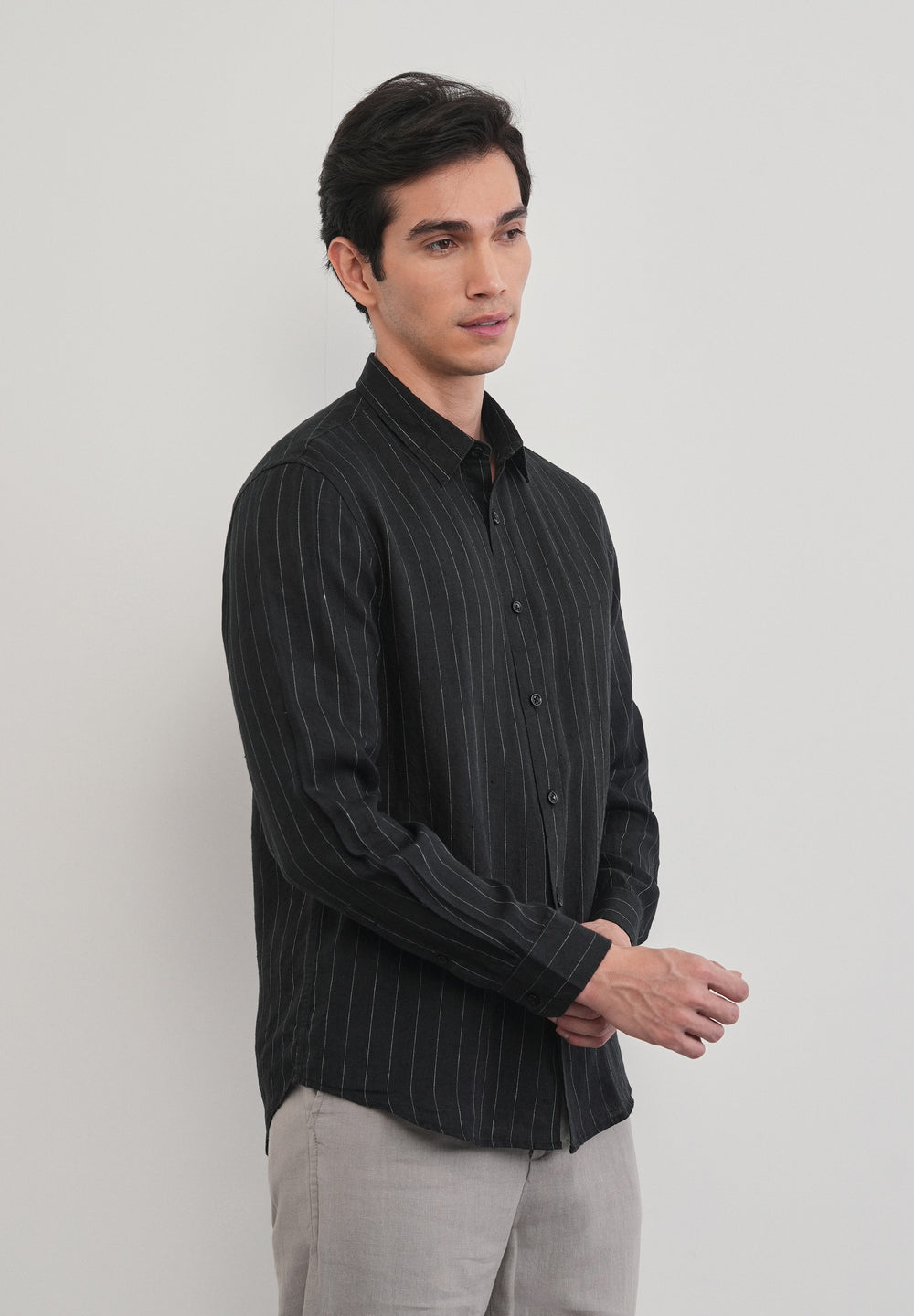 Black Striped Pure Linen Shirt