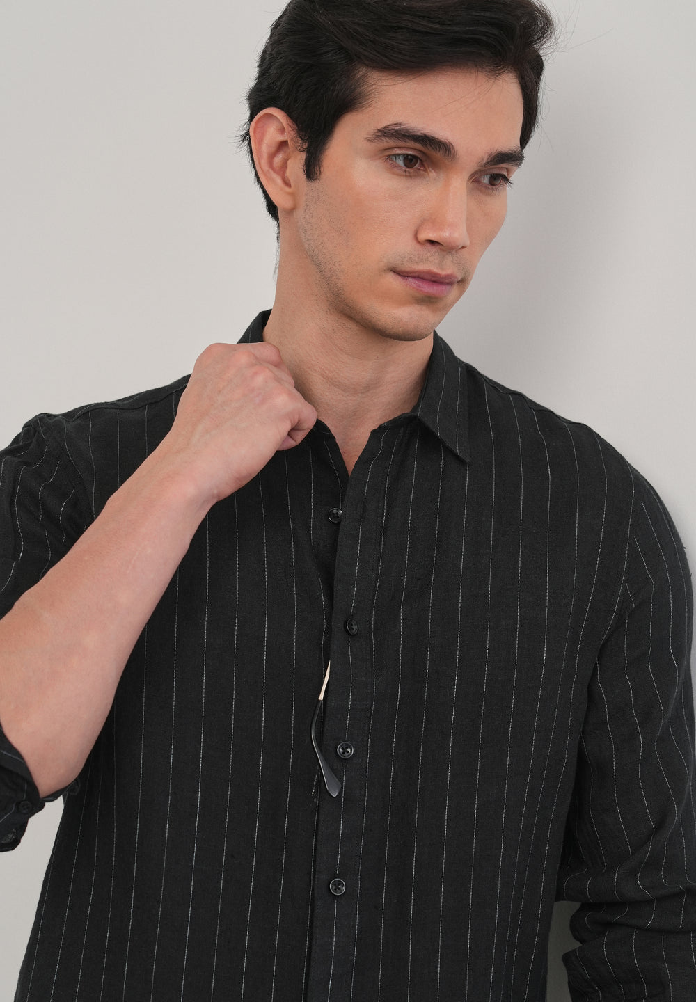 Black Striped Pure Linen Shirt