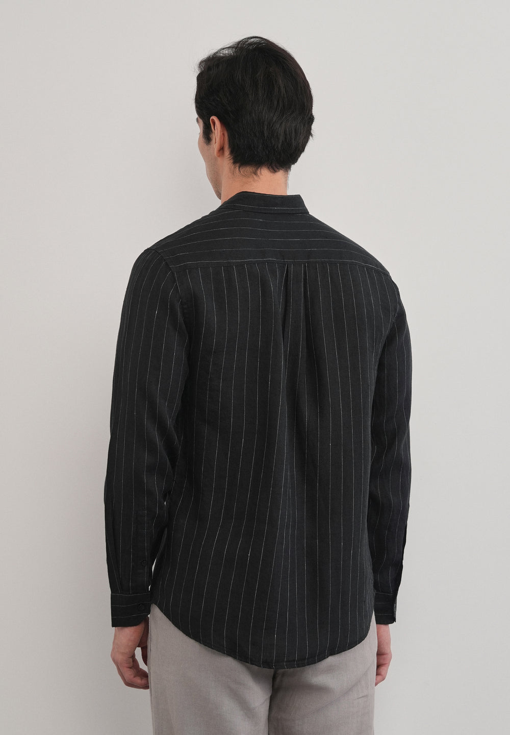 Black Striped Pure Linen Shirt