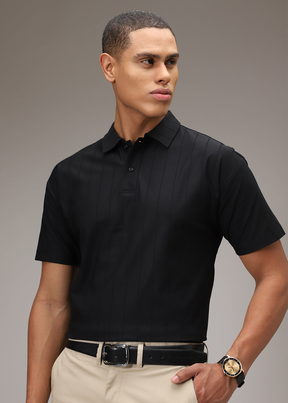 Black Striped Polo T-Shirt