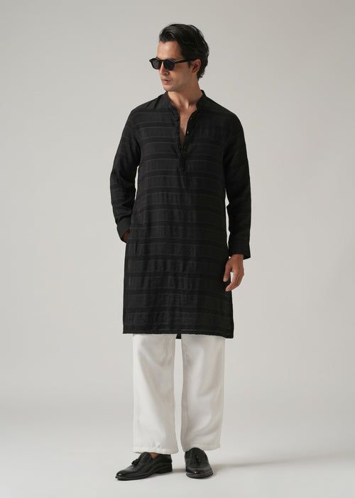 Black Subtle Nylon Stripe Kurta